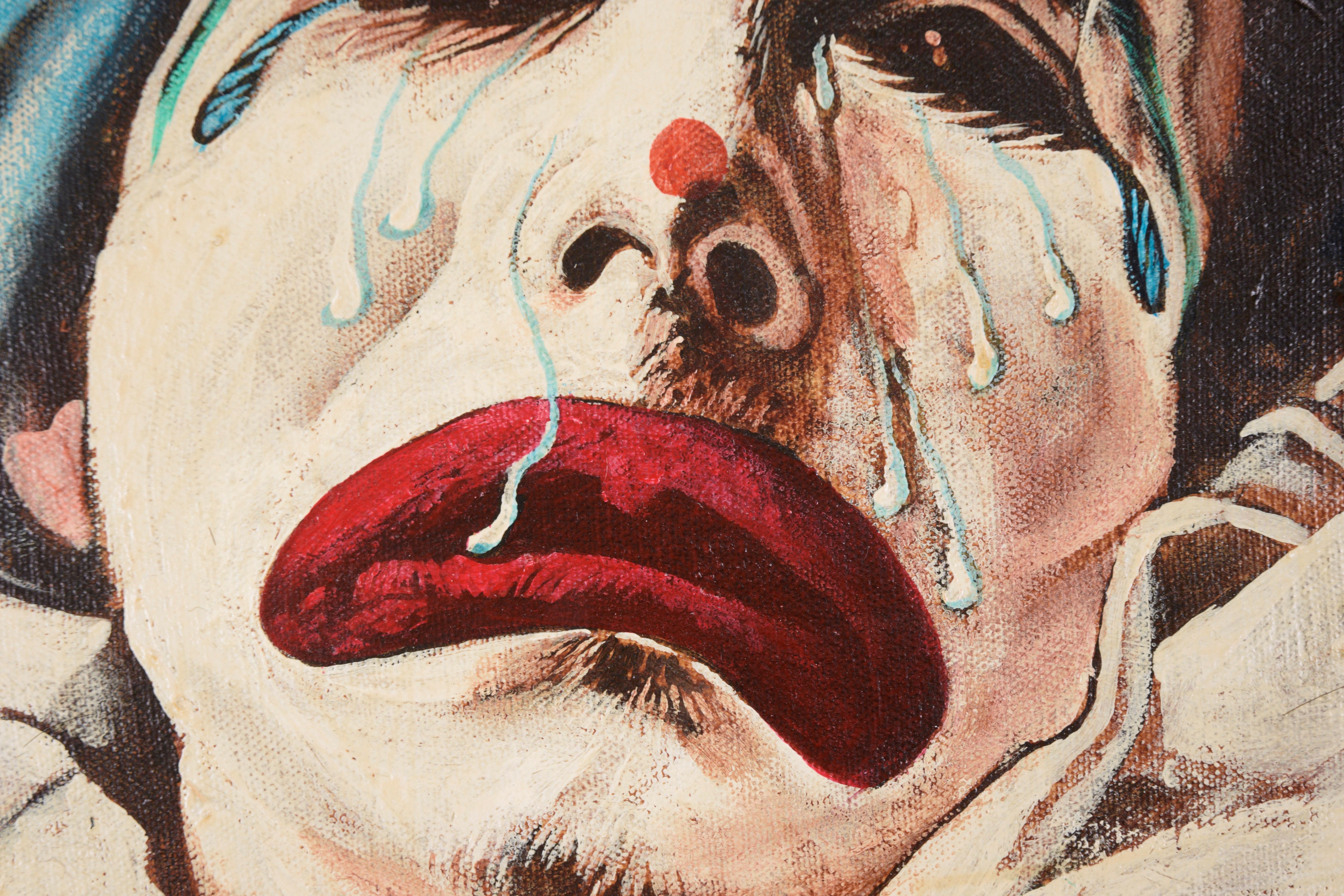 Portrait de clown en pleurs à l'huile sur toile - Modernisme américain Painting par John Peers