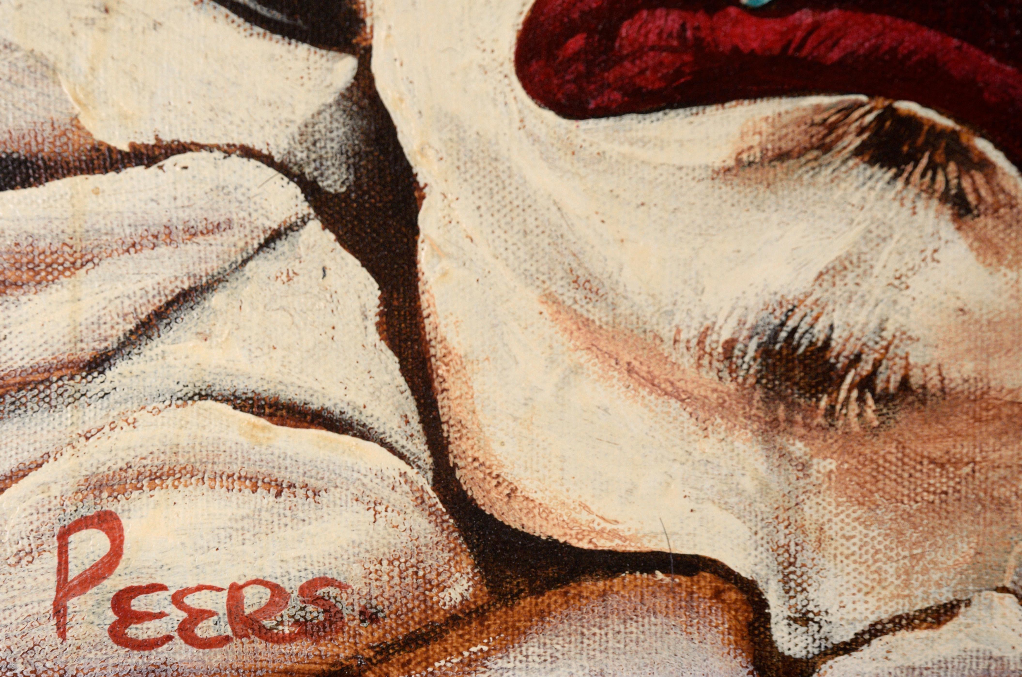 Portrait de clown en pleurs à l'huile sur toile - Beige Portrait Painting par John Peers