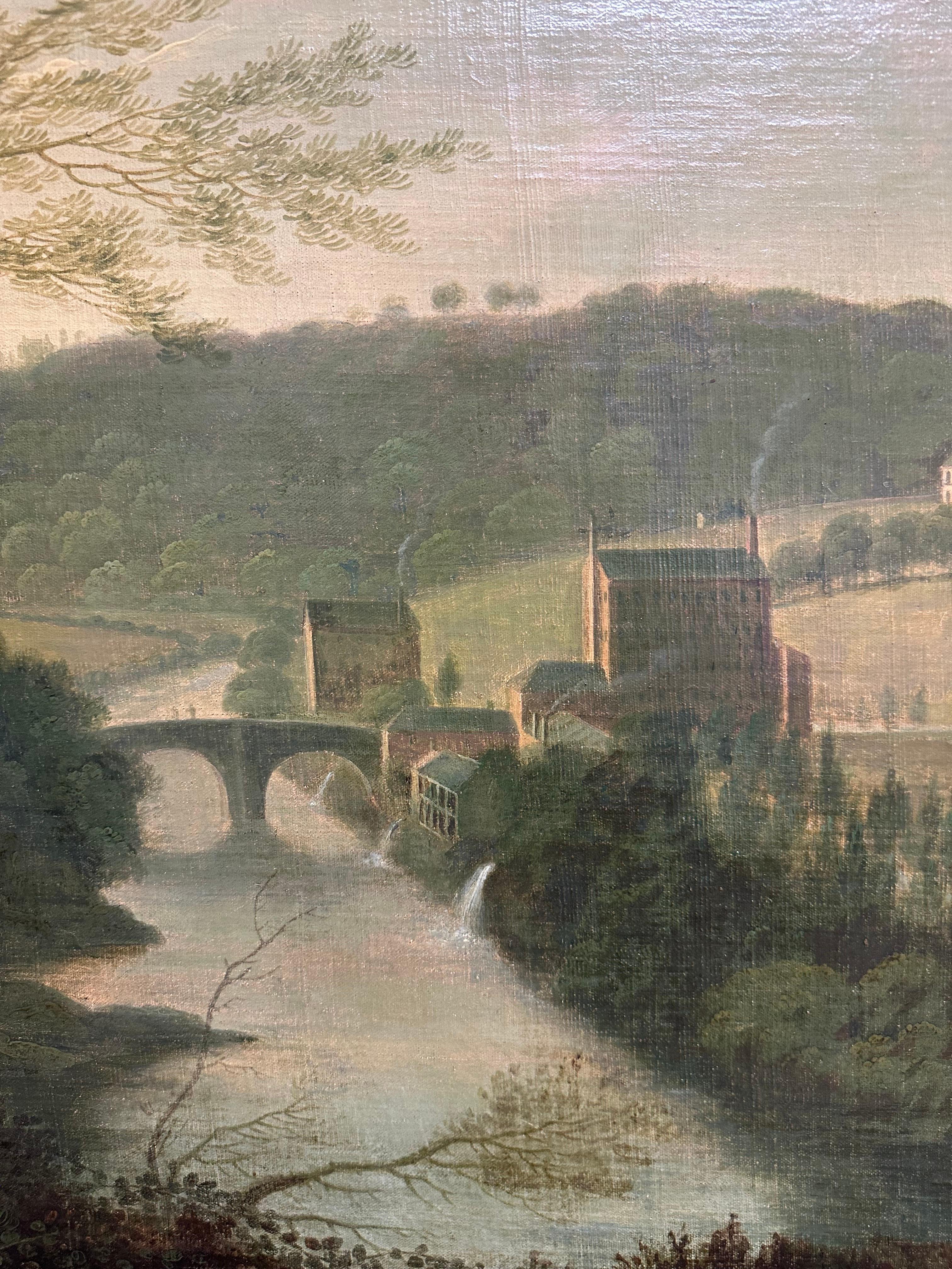 Enorme paesaggio industriale ad olio inglese del 1820 con mulini e bambini che fanno un picnic in vendita 5