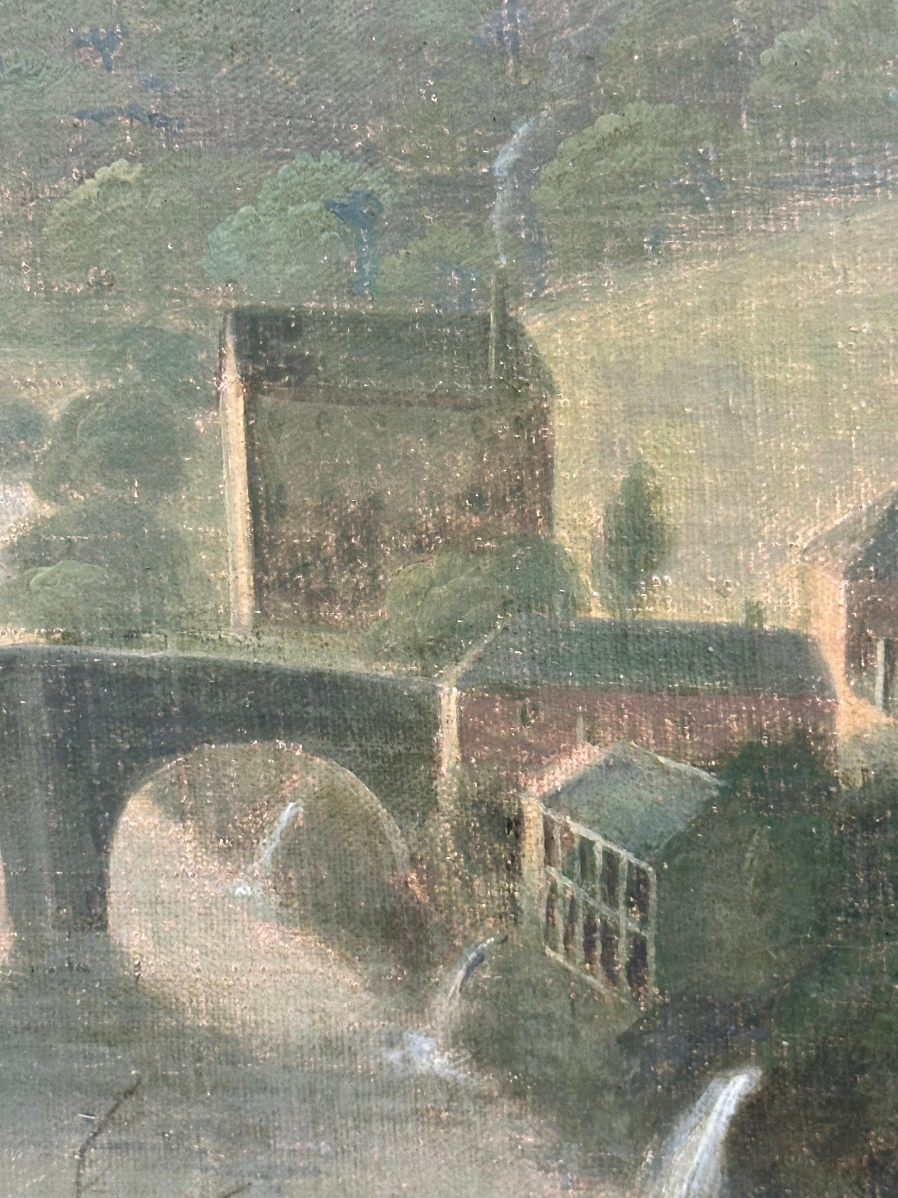 Enorme paesaggio industriale ad olio inglese del 1820 con mulini e bambini che fanno un picnic in vendita 6