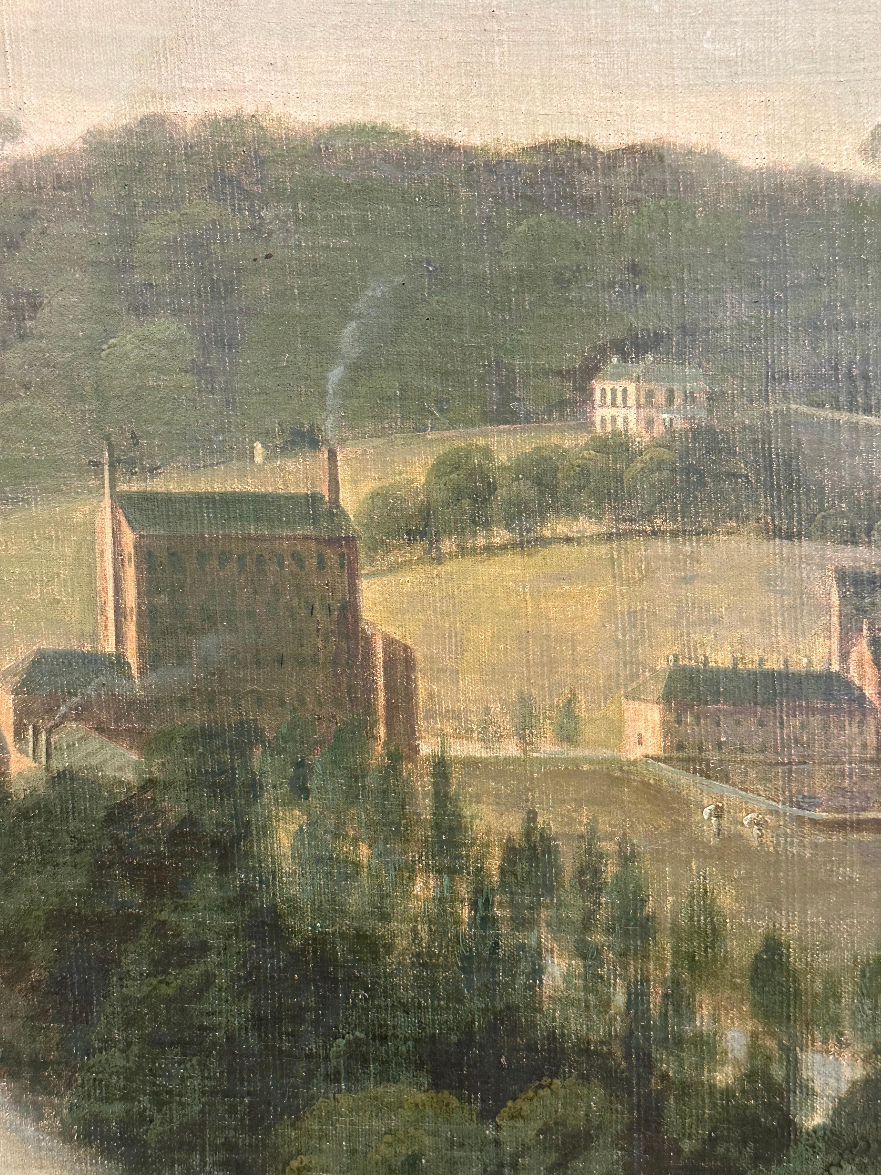 Enorme paesaggio industriale ad olio inglese del 1820 con mulini e bambini che fanno un picnic in vendita 7