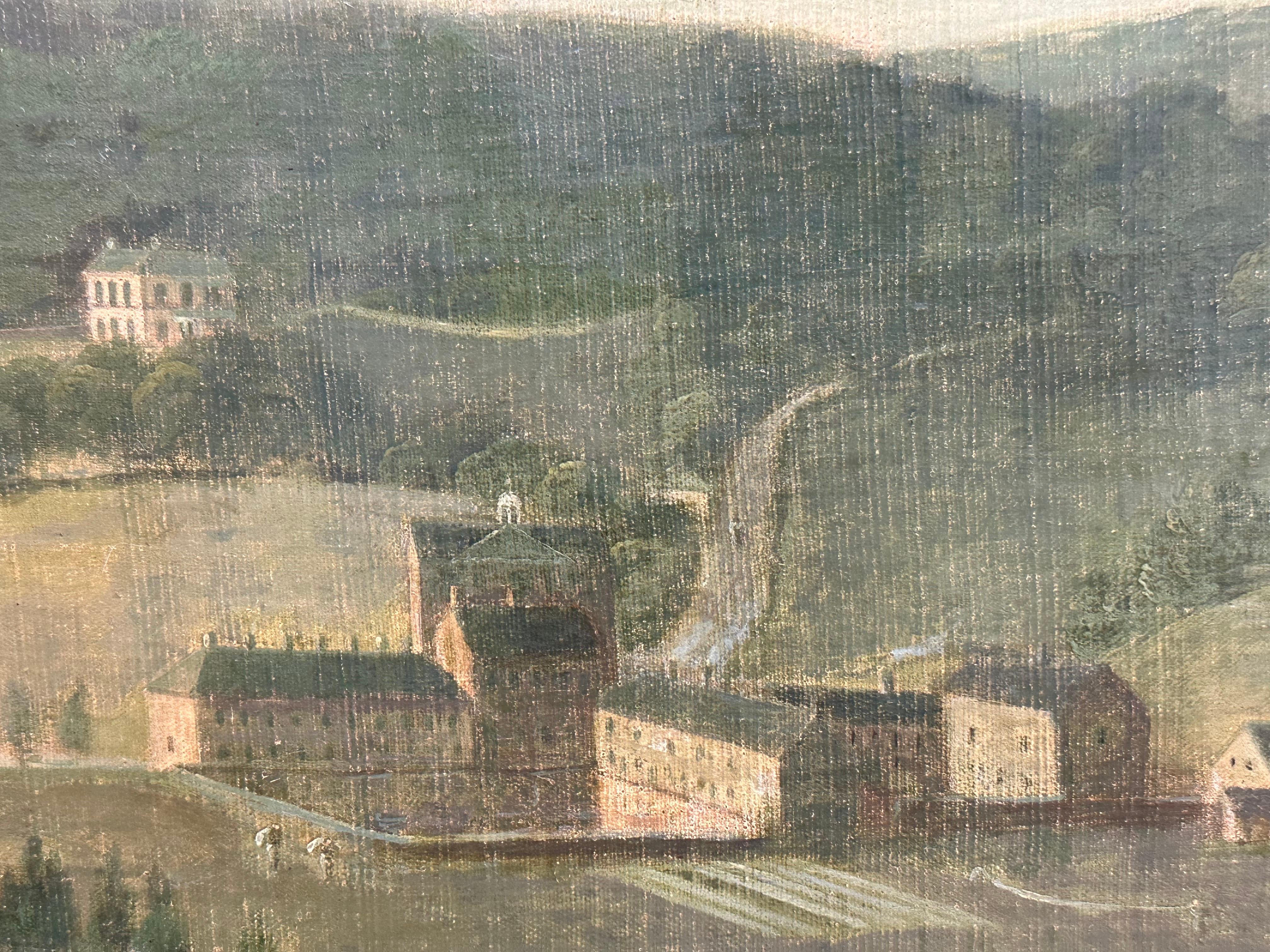 Enorme paesaggio industriale ad olio inglese del 1820 con mulini e bambini che fanno un picnic in vendita 8