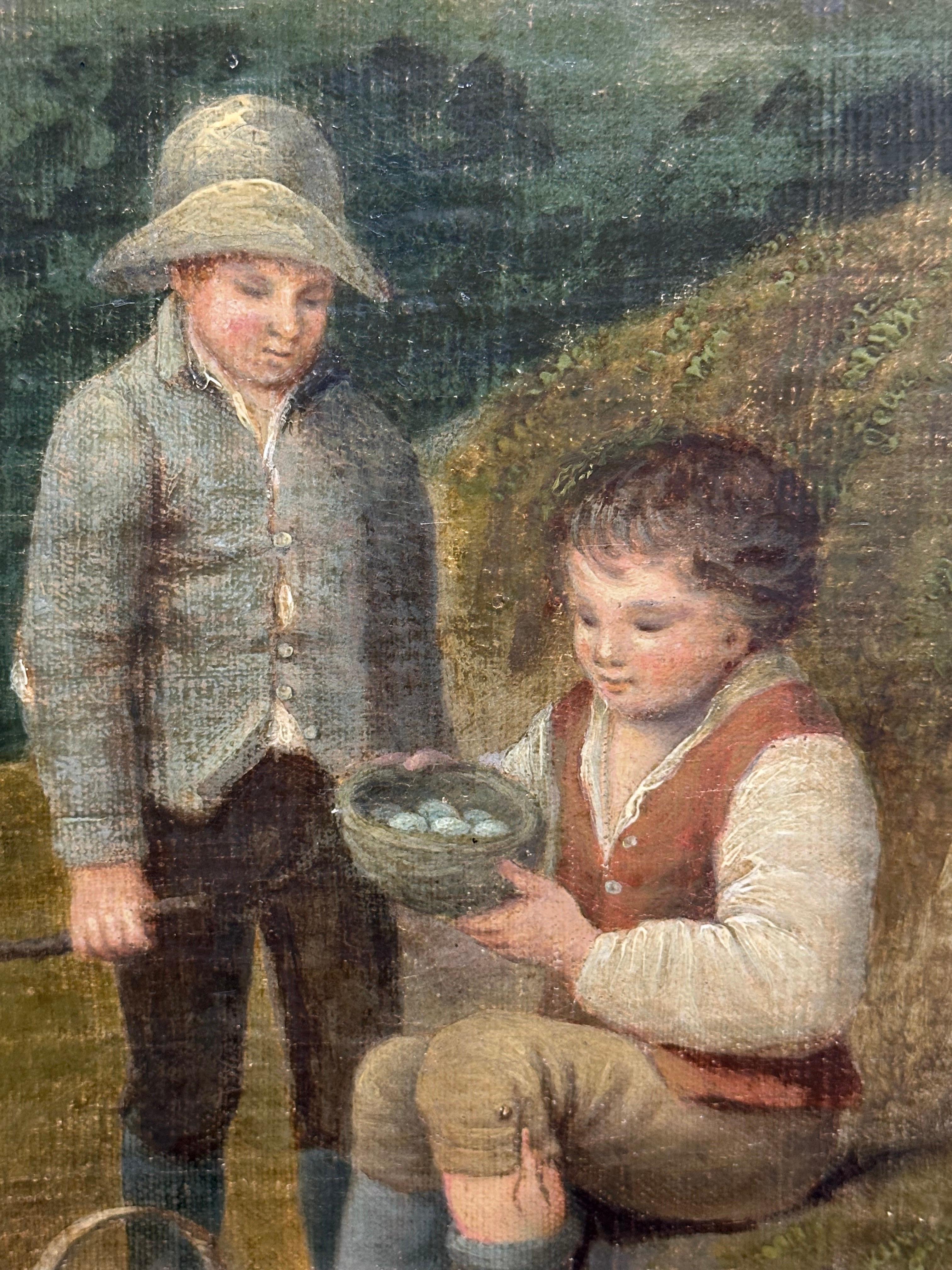 Enorme paesaggio industriale ad olio inglese del 1820 con mulini e bambini che fanno un picnic in vendita 3