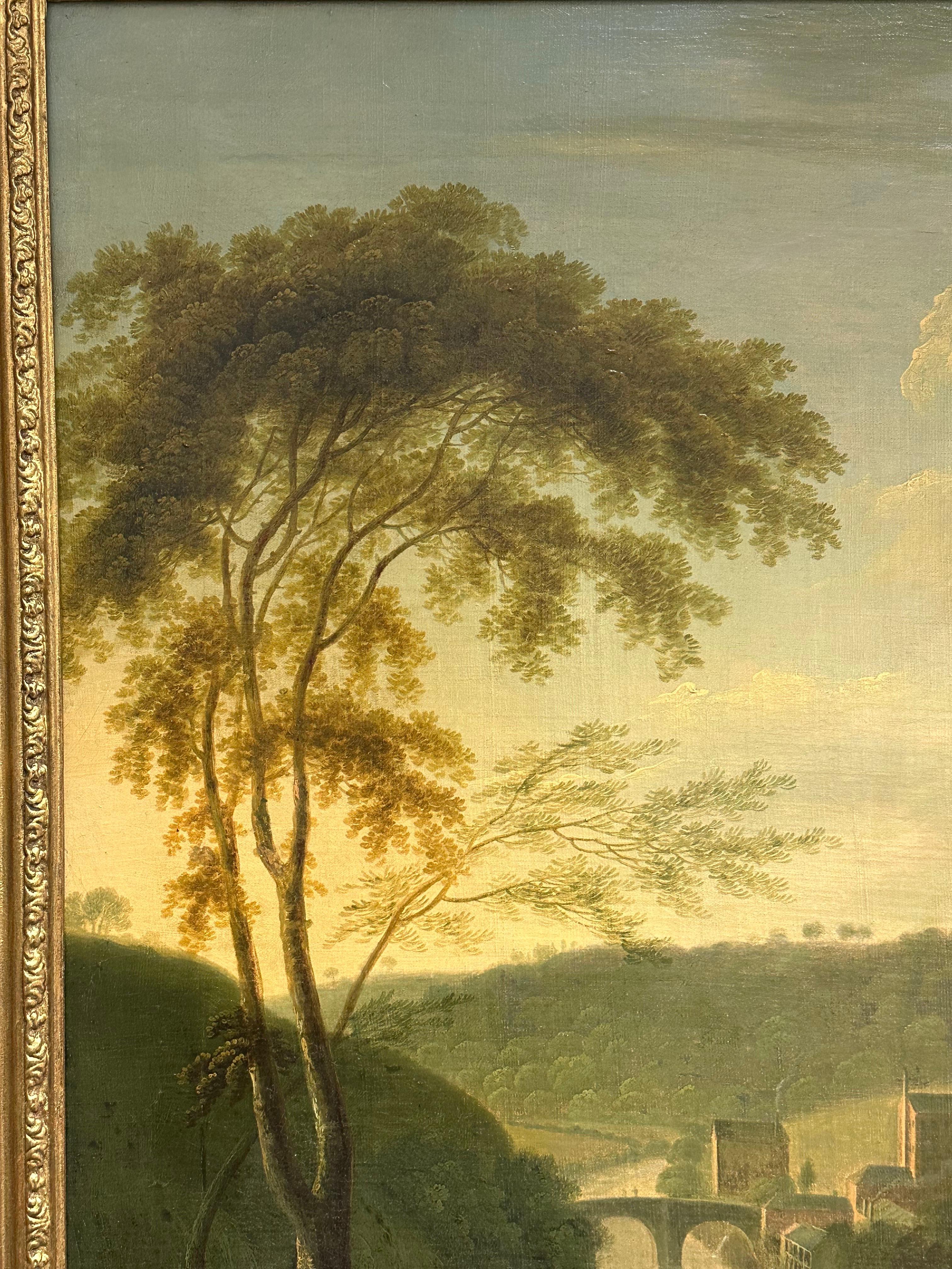 Enorme paesaggio industriale ad olio inglese del 1820 con mulini e bambini che fanno un picnic in vendita 4