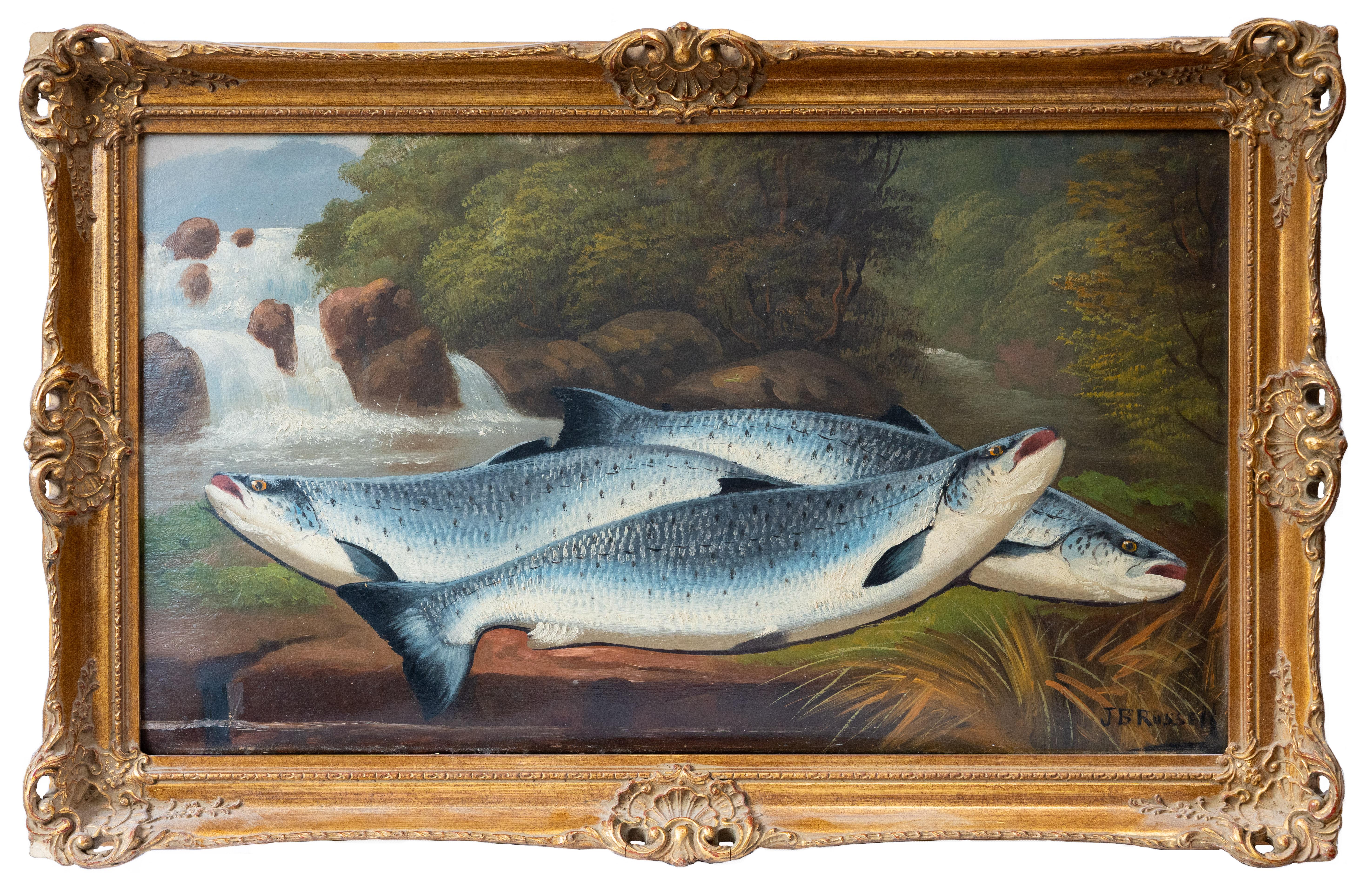 Animal Painting John Peter Russell - Le saumon au bord de la rivière, John Peters Russell, signé