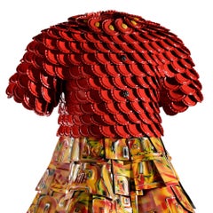 'Harper' Mixed Media, Found Object Sculpture of a Red and Orange Dress