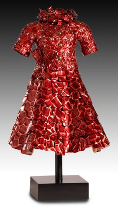 'Lina' Mixed Media, Found Object Sculpture of a Red Dress