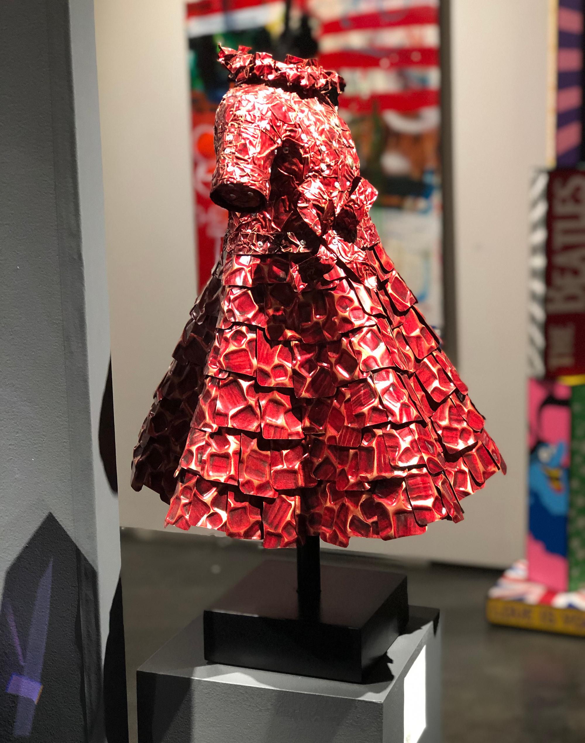 'Lina' Mixed Media, Found Object Sculpture of a Red Dress 1