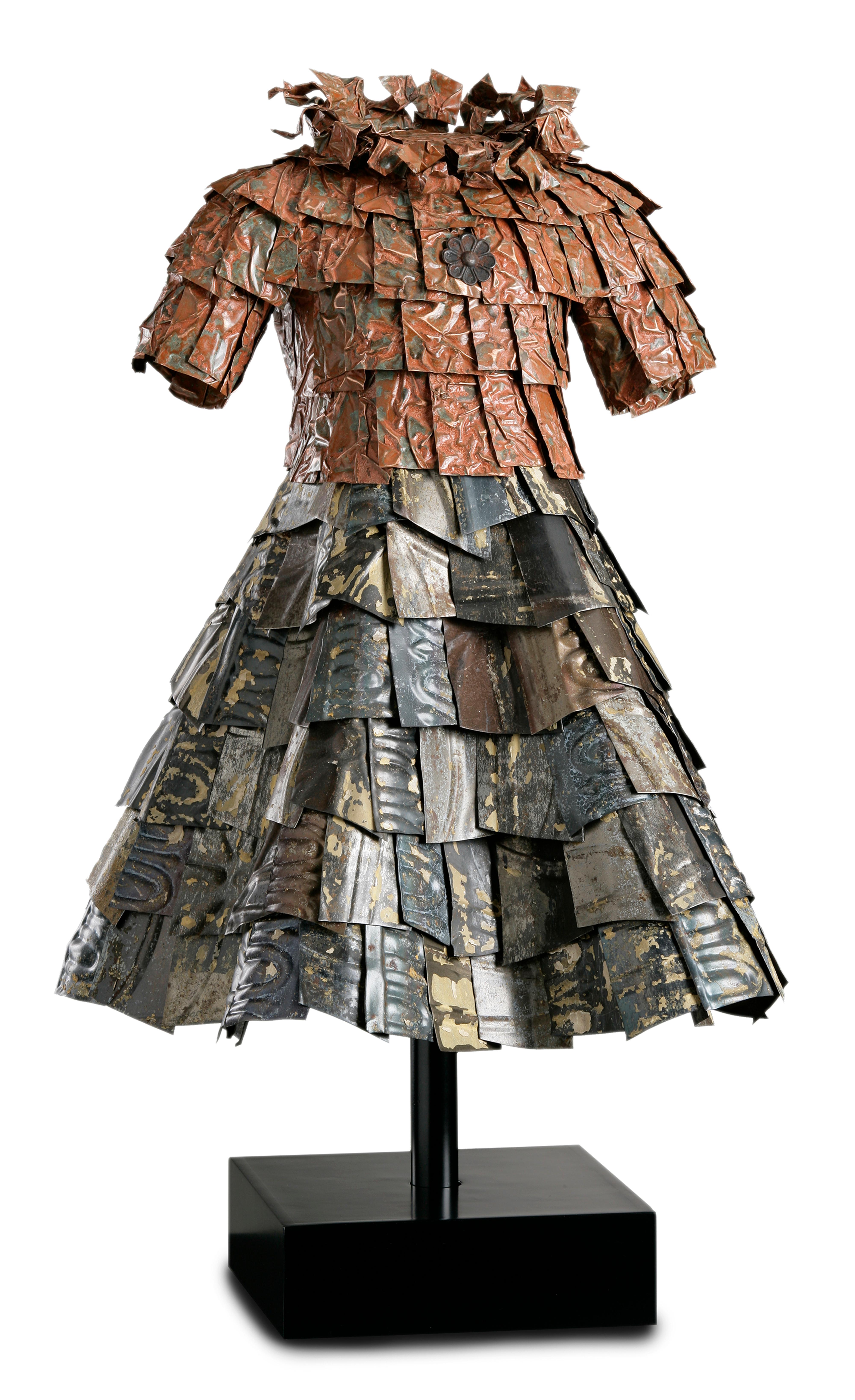 John Petrey Figurative Sculpture - 'Piper' Mixed Media, Found Object Sculpture of a Dress