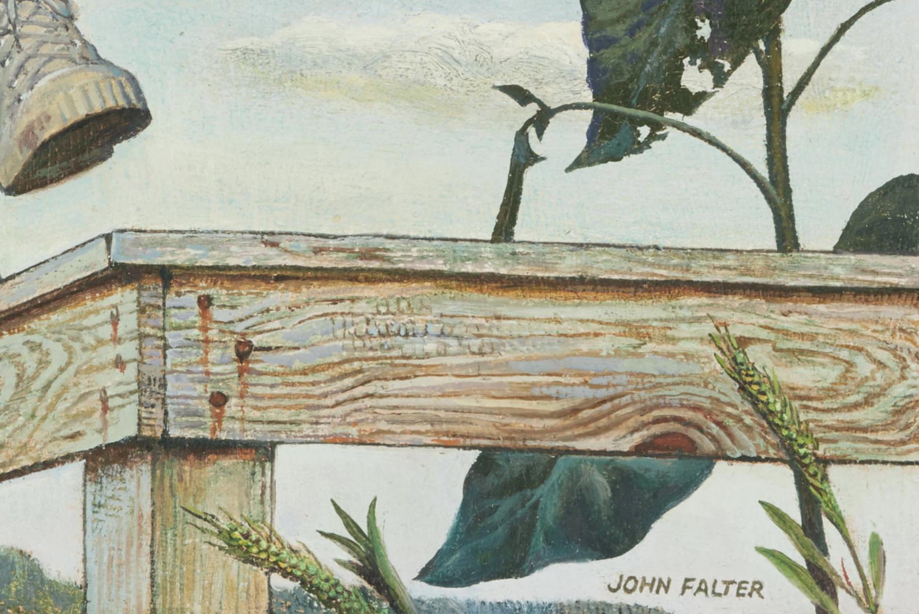 Boys on a Fence, Preliminary Work for Johnson & Johnson Ad - Painting by John Philip Falter