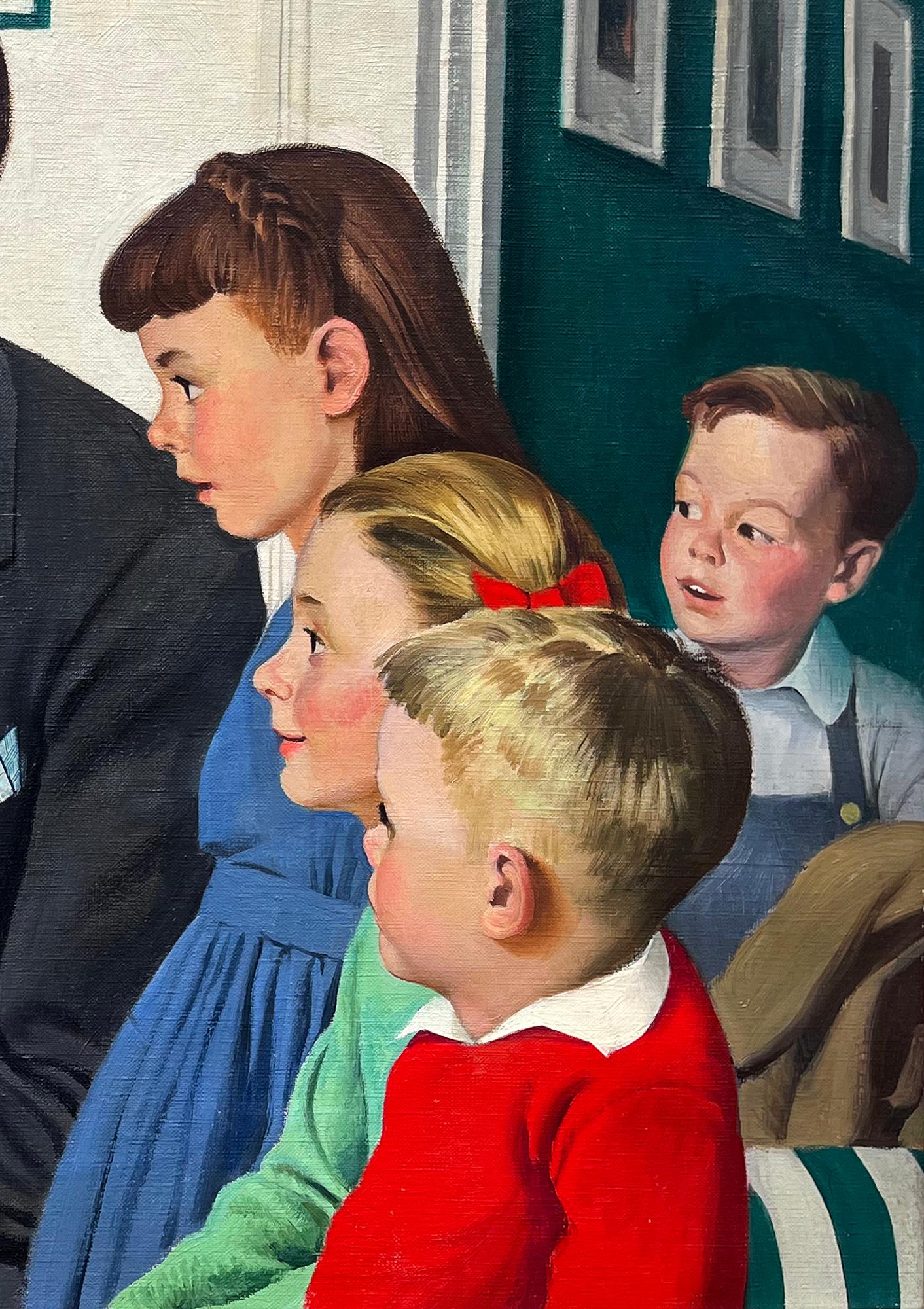 Padre e figli davanti alla TV - Metà secolo - Painting Accademia di John Philip Falter