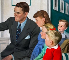 Father and children in front of TV - Mid-Century