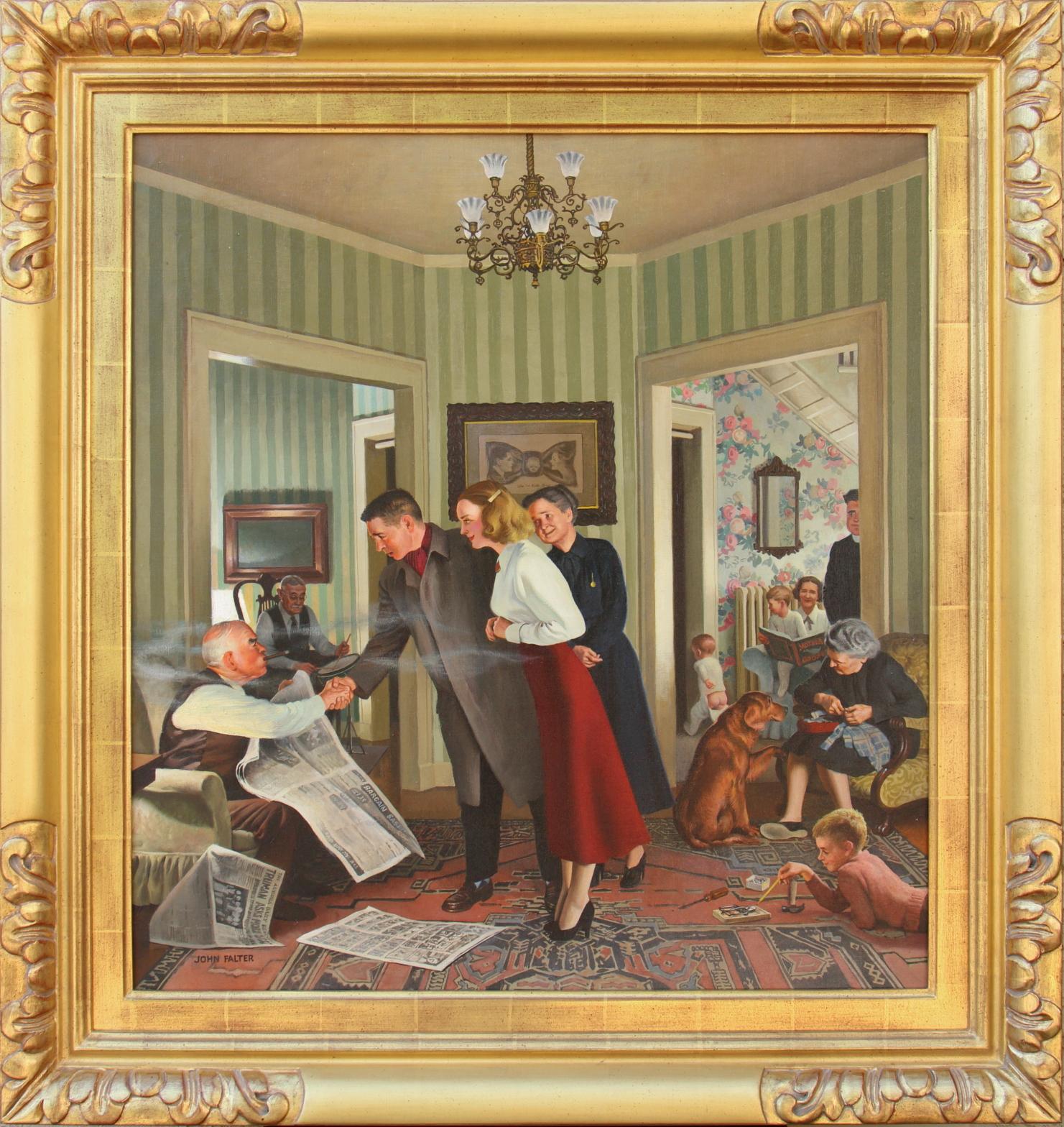 New Boyfriend, Saturday Evening Post Cover - Painting by John Philip Falter
