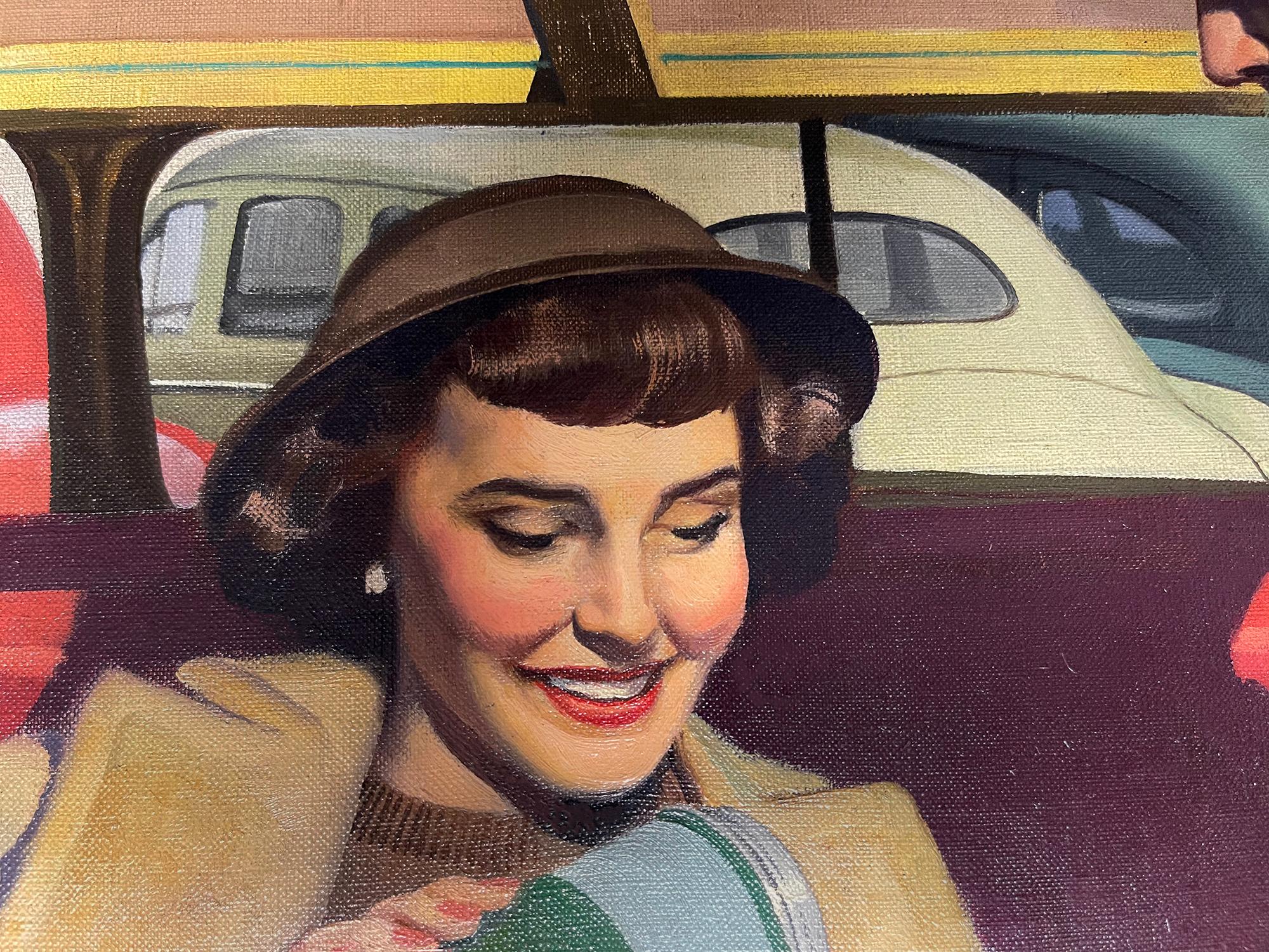 Festa allo stadio  raffigura una sana festa americana degli anni Cinquanta.  Festa allo stadio
Circa anni '50
16 x 22
Olio su tela
Firmato in basso a sinistra, lo stato di conservazione è eccellente, l'opera è incorniciata in una semplice cornice