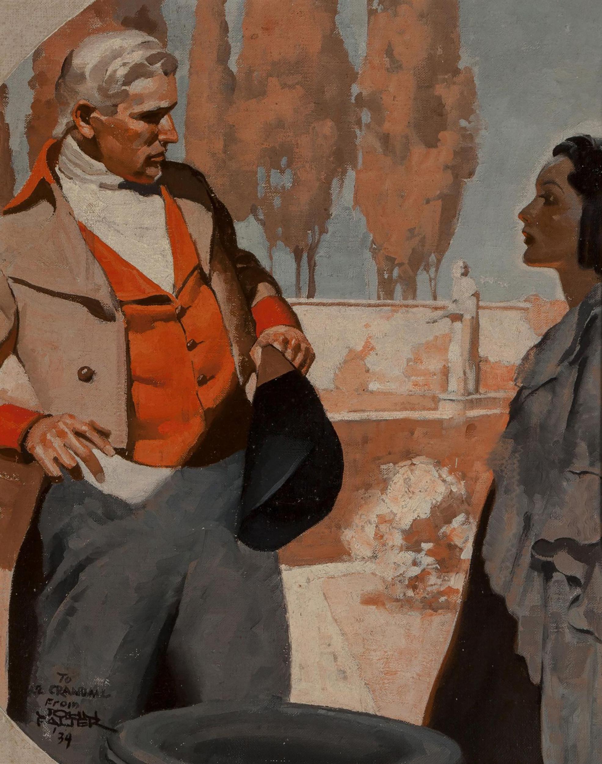 John Philip Falter Figurative Painting - The Confrontation, 1934