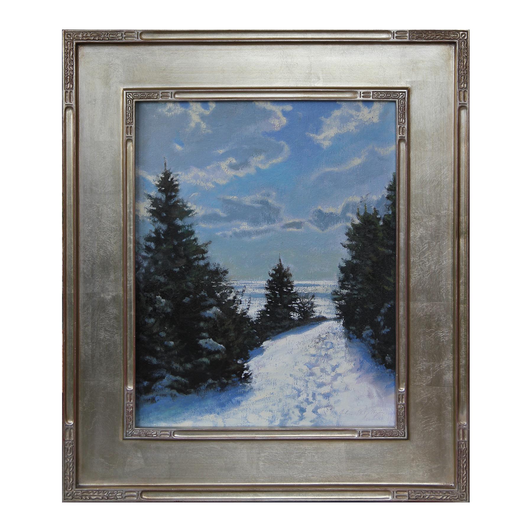 John Philip Hagen  Landscape Painting - "Nelson Pond Trail" Snowy Winter Forest Landscape Naturalistic Painting
