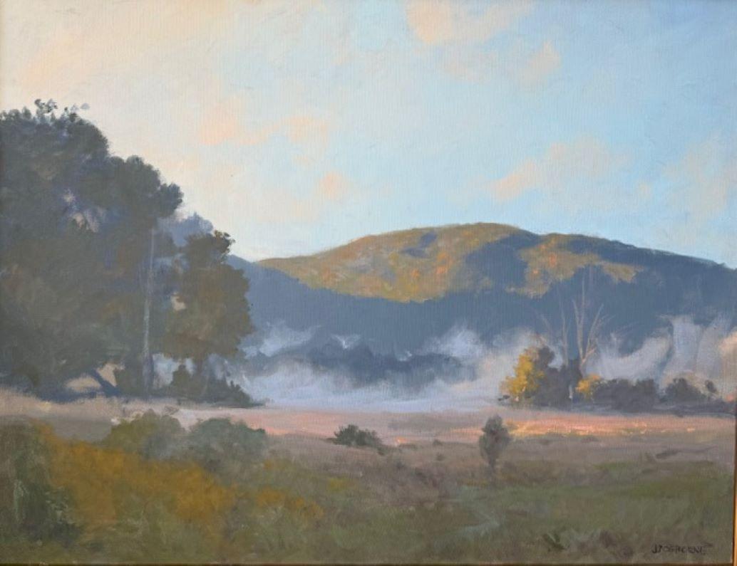 Harbinger to Fall, paesaggio impressionista originale della Scuola del Fiume Hudson 28x36 - Painting di John Phillip Osborne