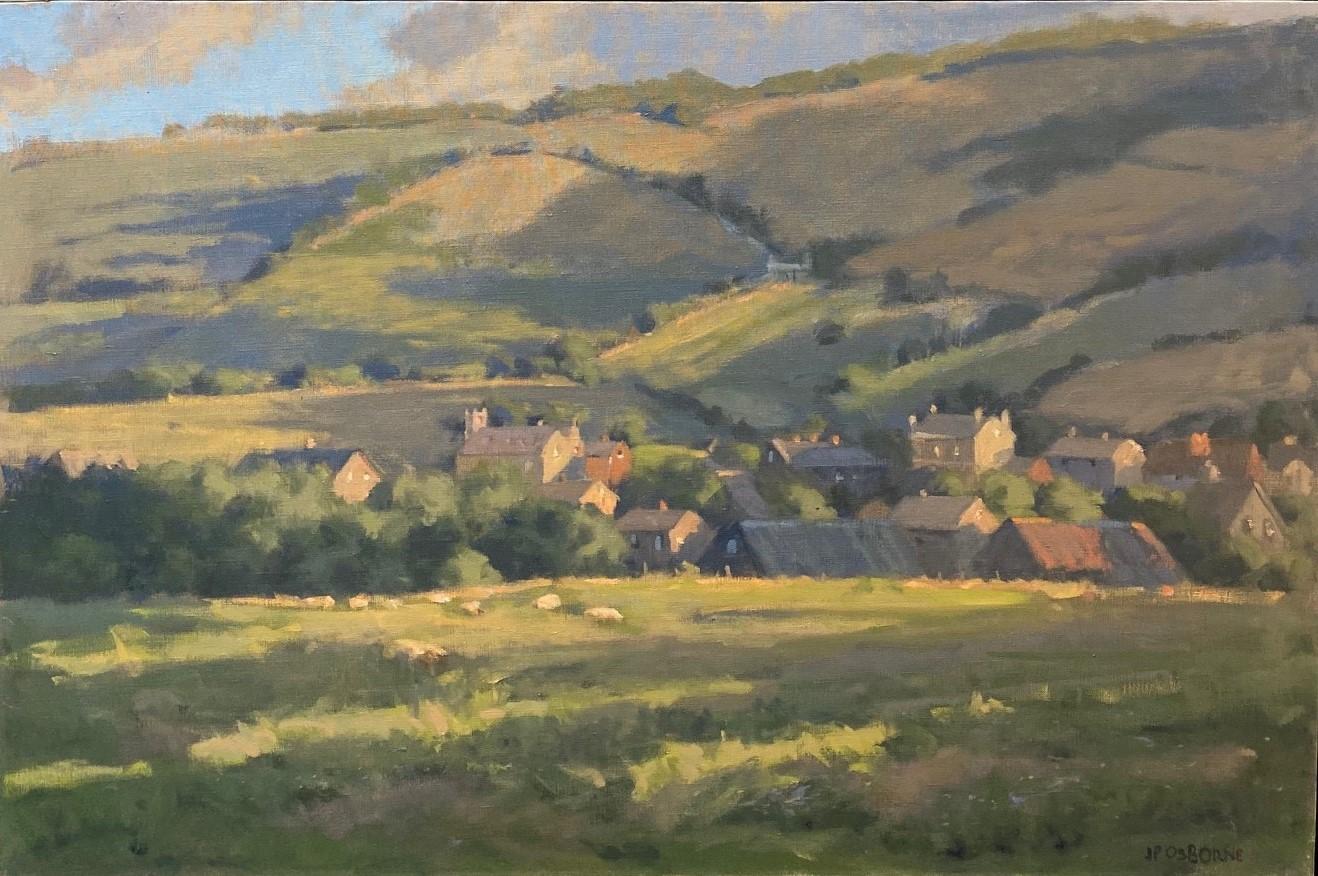 Overlooking Winchcomb, Cotswolds, original 24x36 impressionist English landscape - Painting by John Phillip Osborne