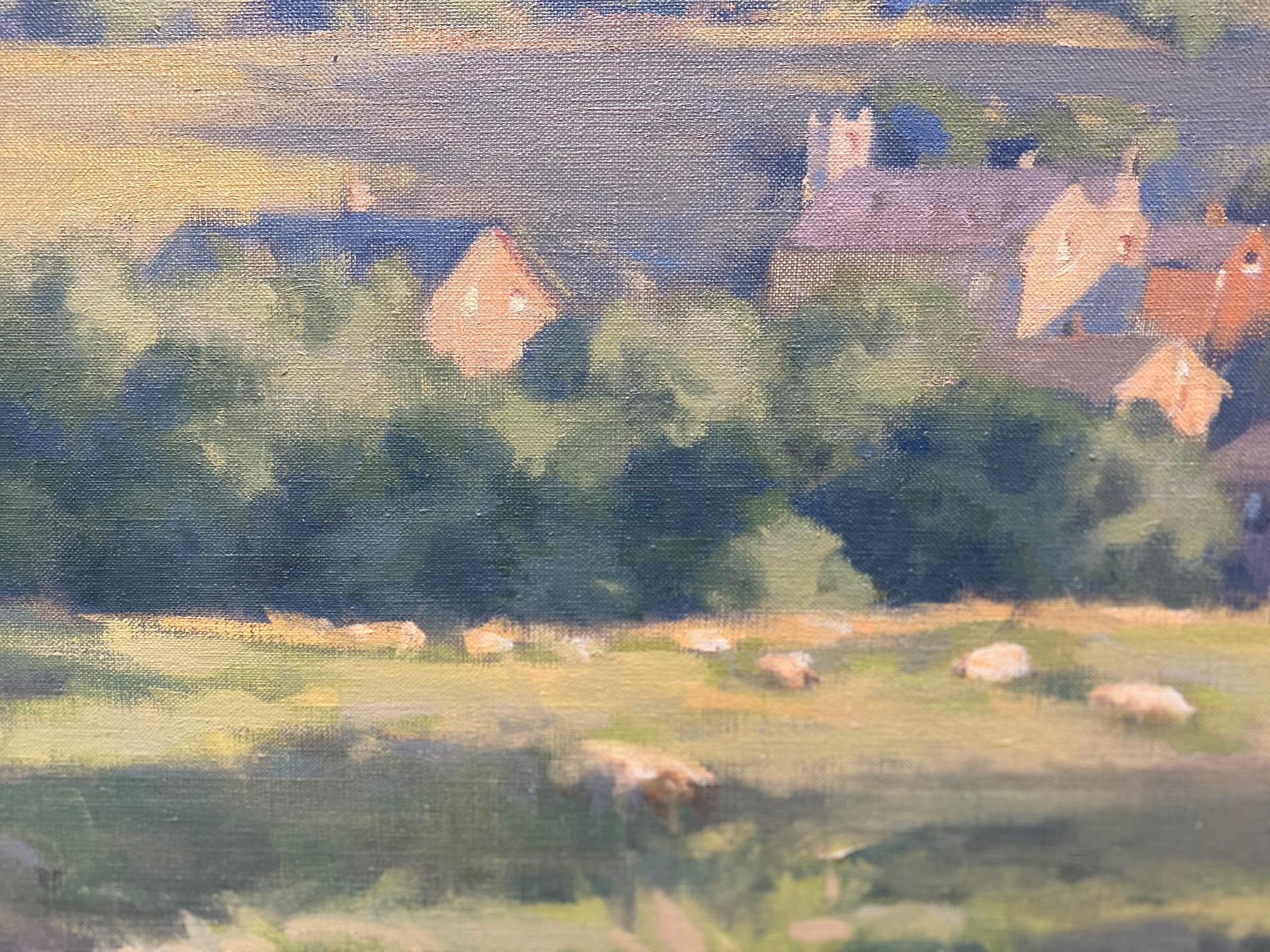 Overlooking Winchcomb, Cotswolds, original 24x36 impressionist English landscape - Impressionist Painting by John Phillip Osborne