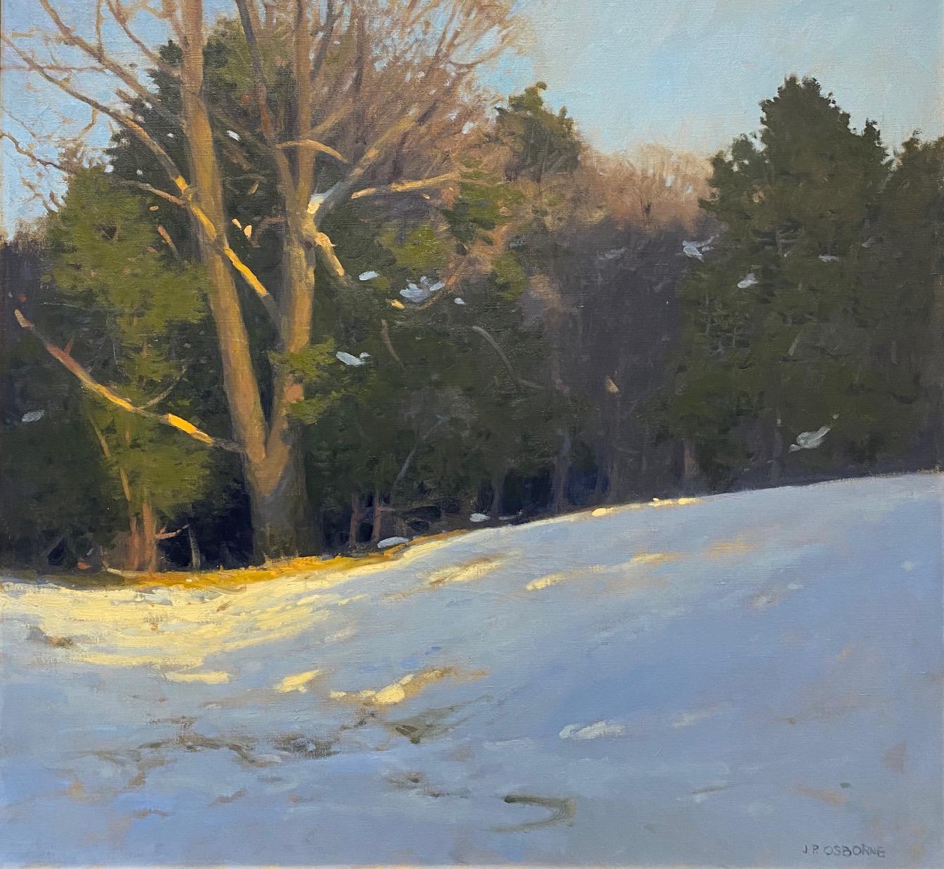Snow, original 28x30 Hudson River School impressionist winter landscape - Painting by John Phillip Osborne