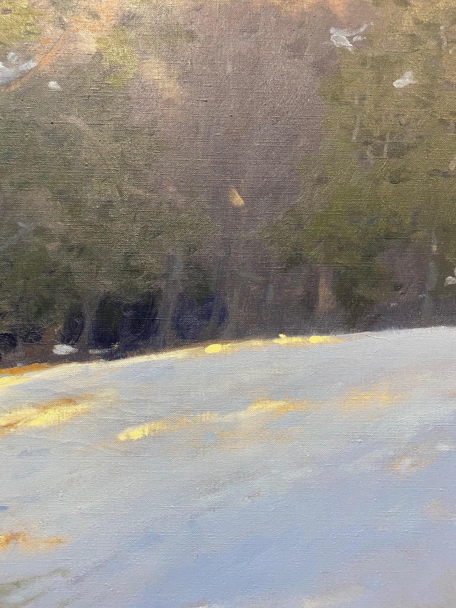 Snow, original 28x30 Hudson River School impressionist winter landscape - Impressionist Painting by John Phillip Osborne