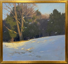 Snow, original 28x30 Hudson River School impressionist winter landscape