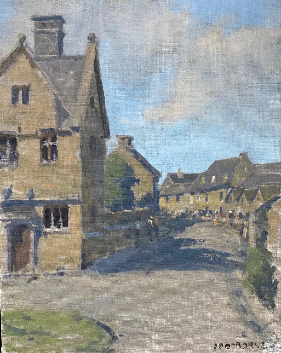  Street in the Cotswolds, England, original impressionist landscape - Painting by John Phillip Osborne