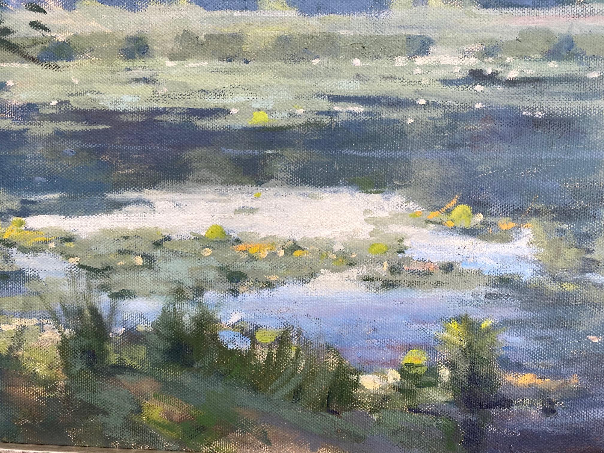 The Pond and Lilies, original 28x40 Hudson River School impressionist landscape - Impressionist Painting by John Phillip Osborne