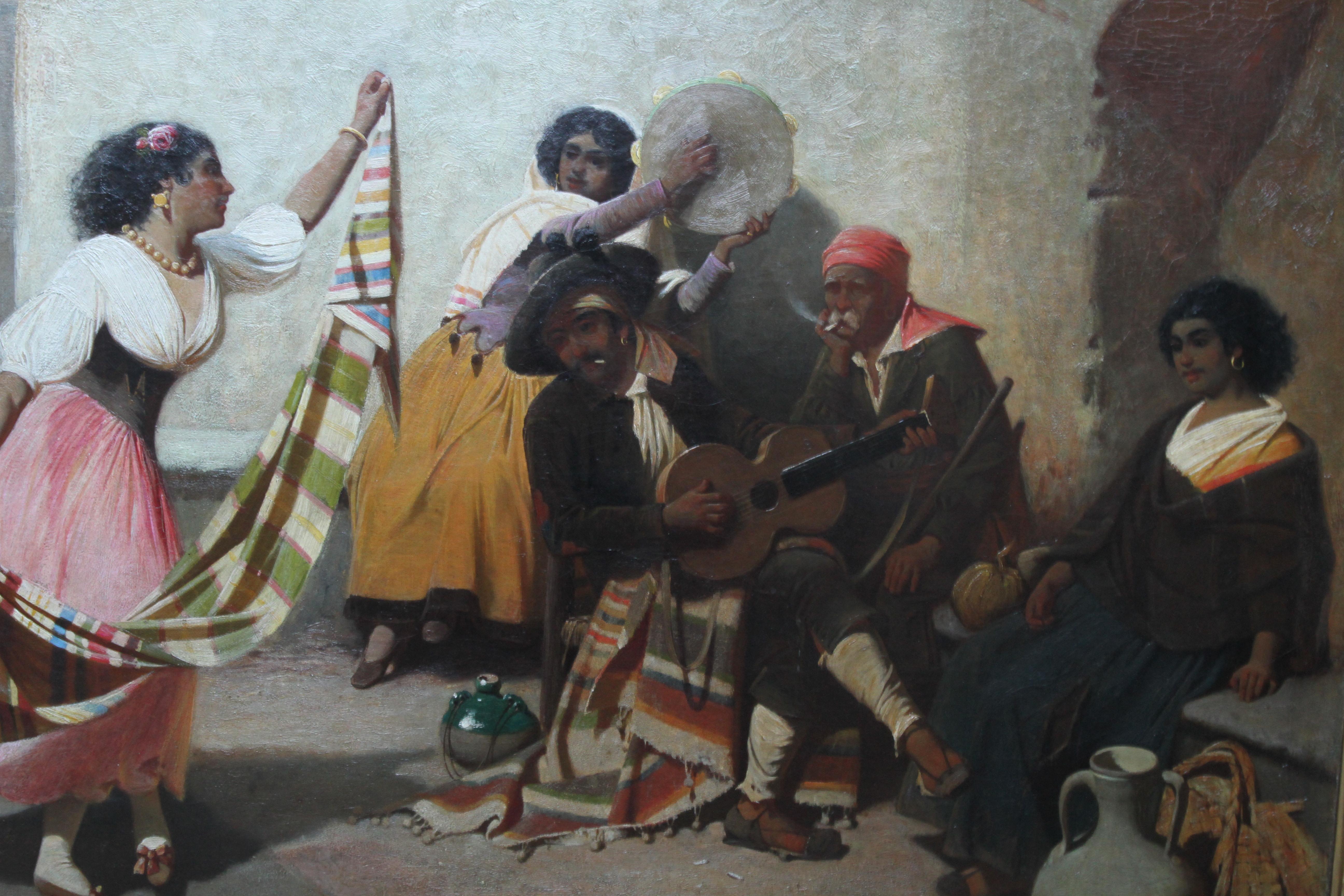 Spanish Musicians with Dancing Girl- British Victorian art oil painting portrait - Realist Painting by John Phillip