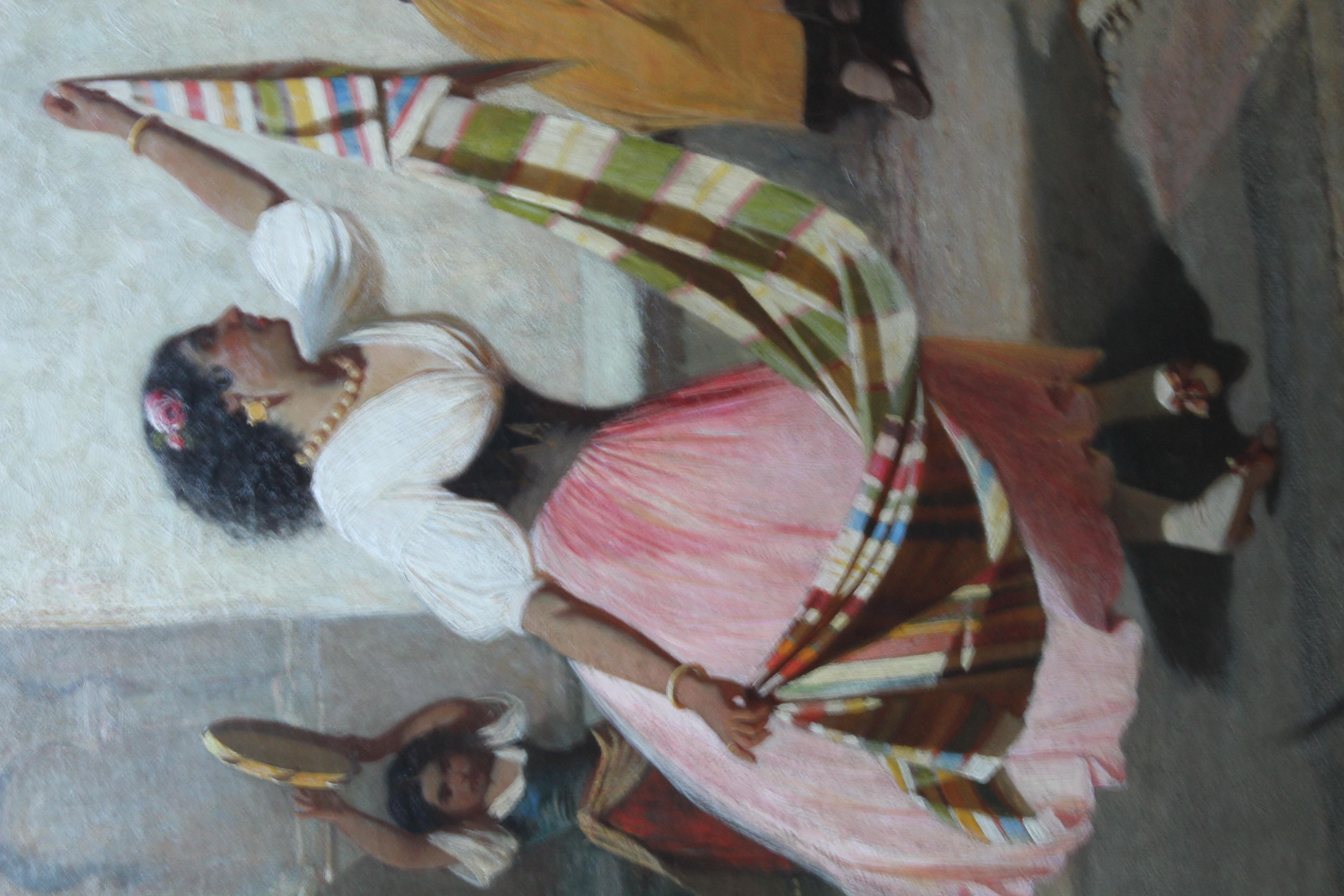 Spanische Musiker mit tanzendem Mädchen – britisches viktorianisches Ölgemälde, Porträt im Angebot 3