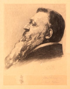 Antique Auguste Rodin, Impressionist Portrait Etching by John Phillip