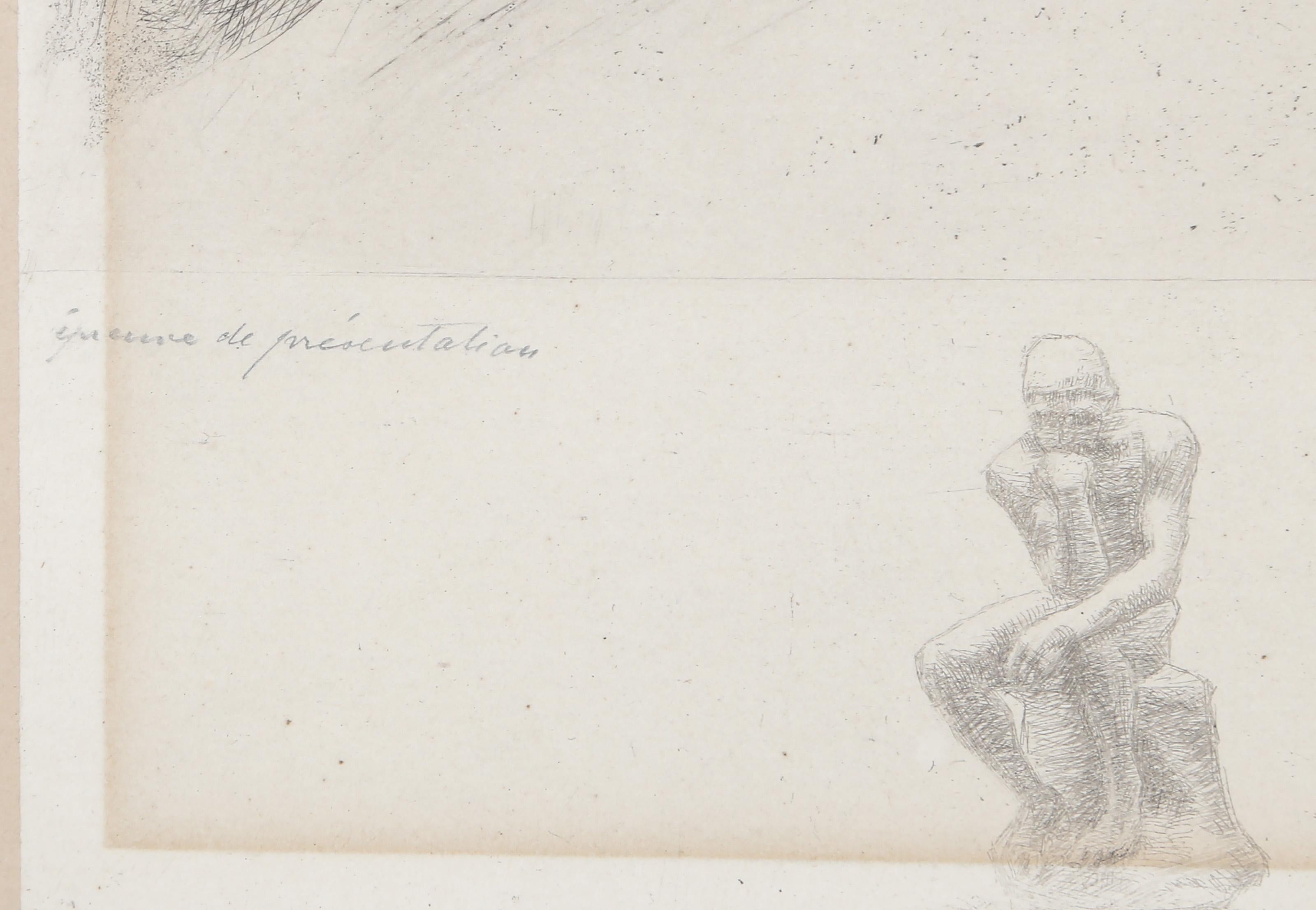Portrait of Rodin, Impressionist Etching and Chine Colle by John Phillips For Sale 1
