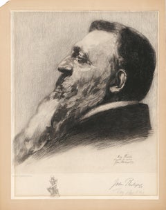 Retrato de Rodin, Aguafuerte Impresionista y Chine Colle de John Phillips
