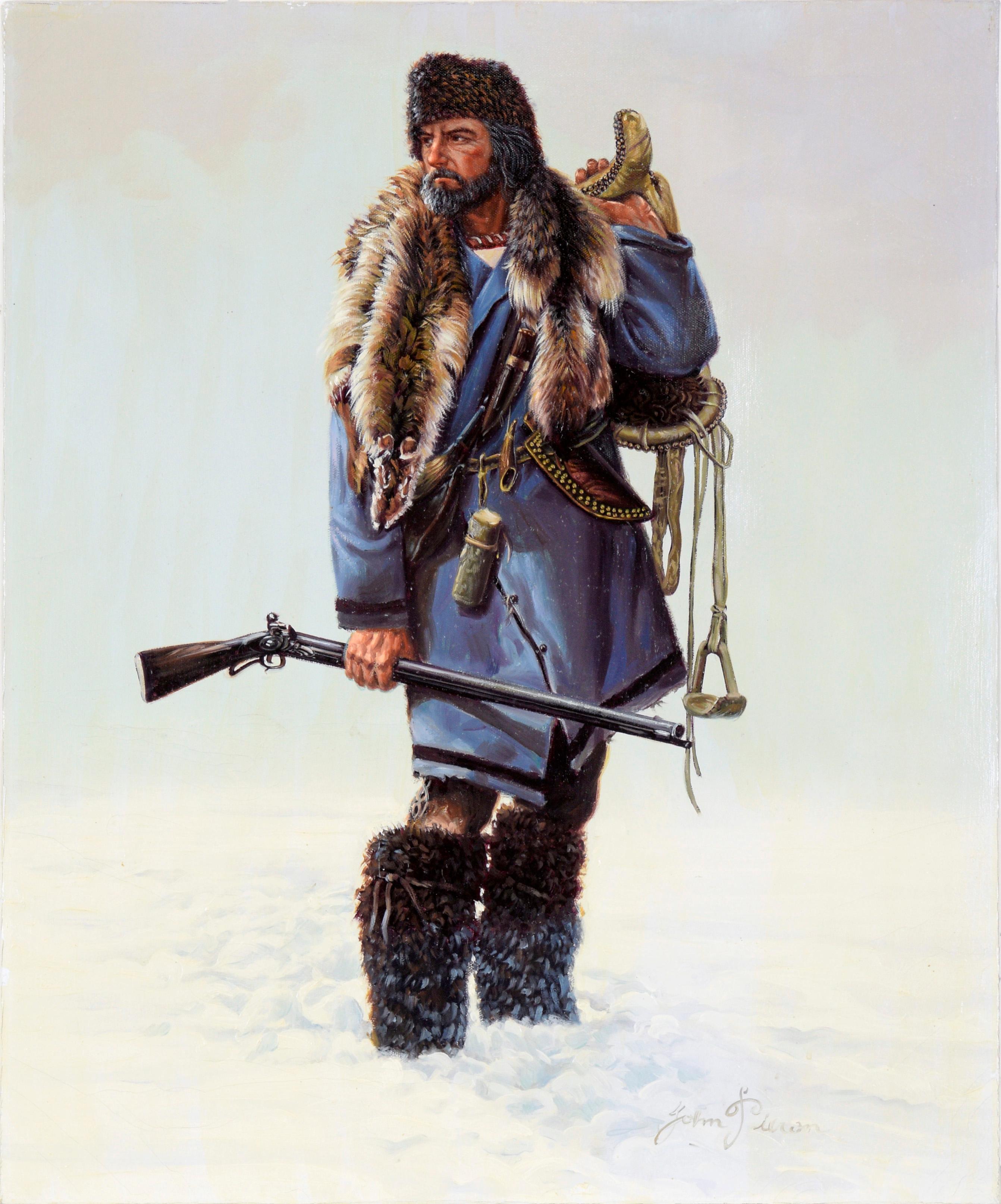 Portrait Painting John Pieron - Trappeur en hiver - Portrait à l'huile sur toile