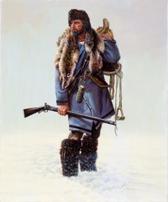Vintage Fur Trapper in Winter - Portrait in Oil on Canvas