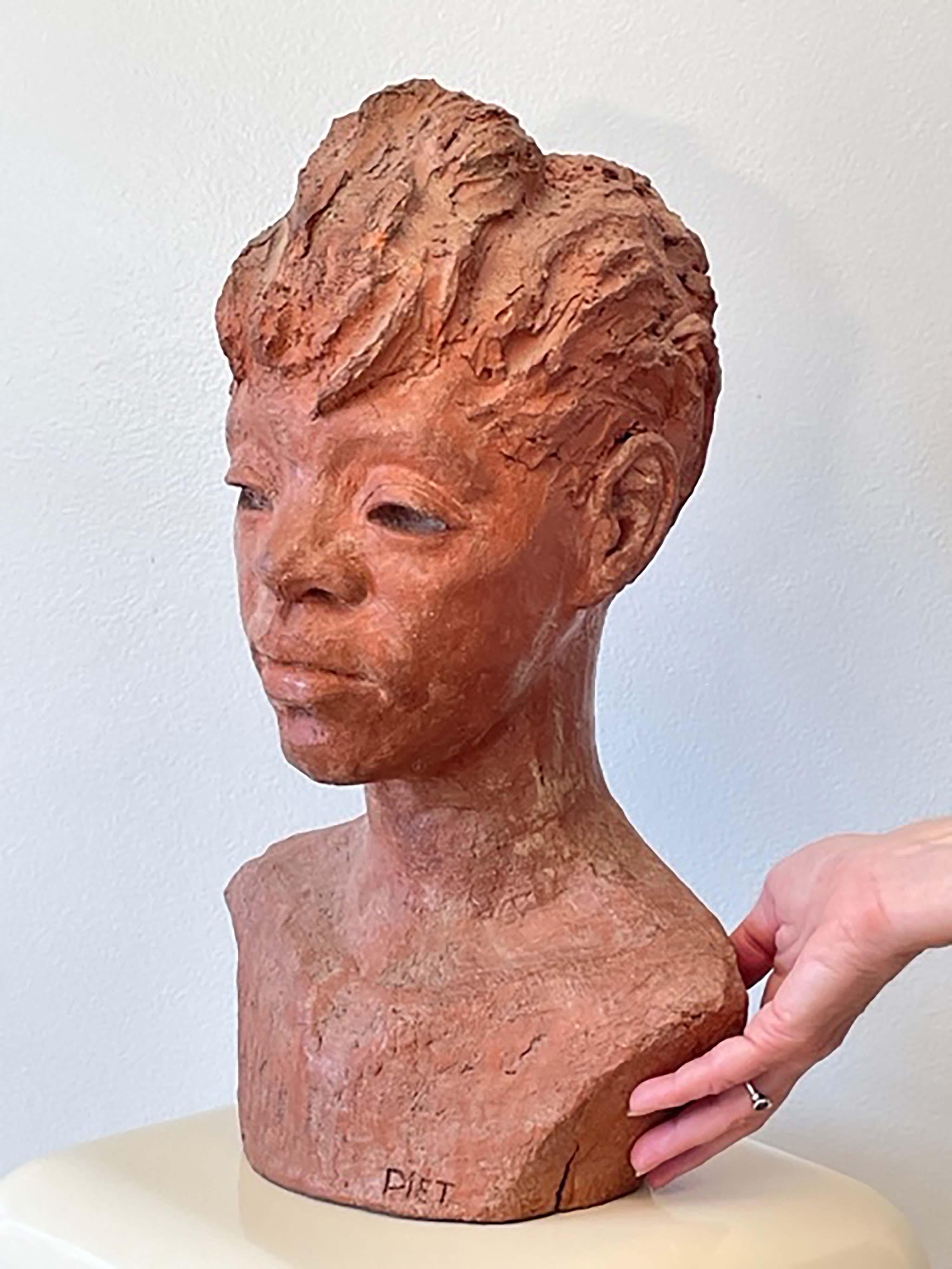 American John Piet Signed Modern Terracotta Ceramic Life Size Bust Handmade Sculpture