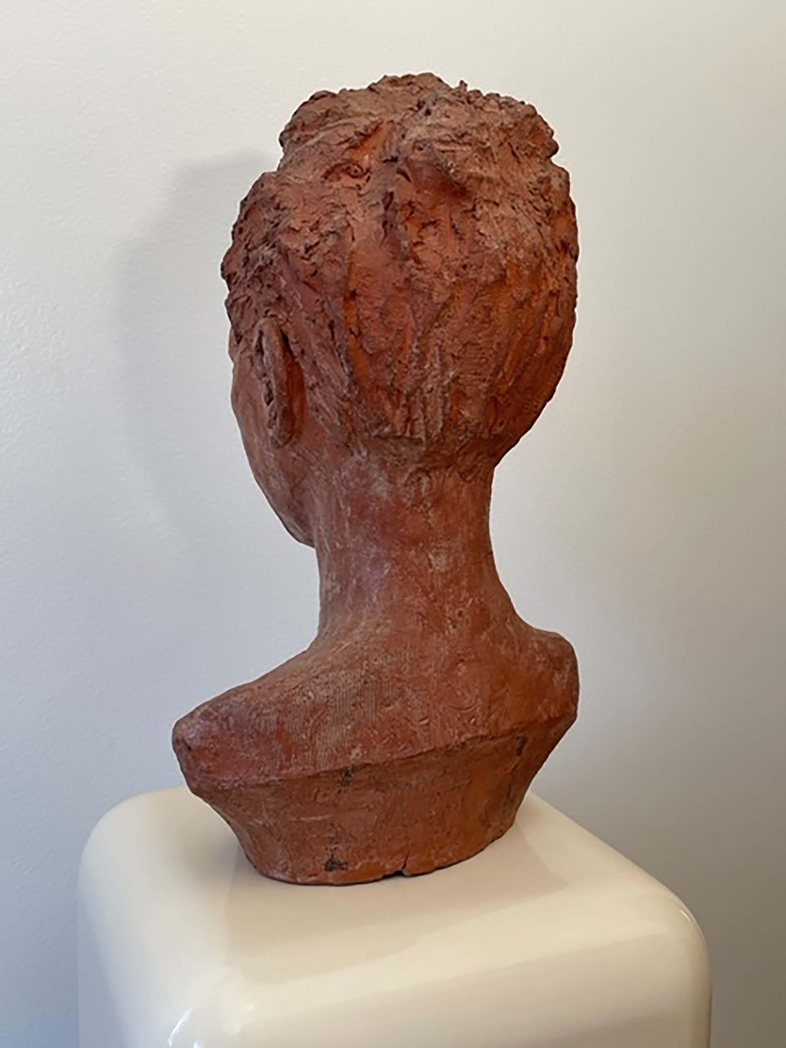 John Piet Signed Modern Terracotta Ceramic Life Size Bust Handmade Sculpture In Good Condition In Keego Harbor, MI