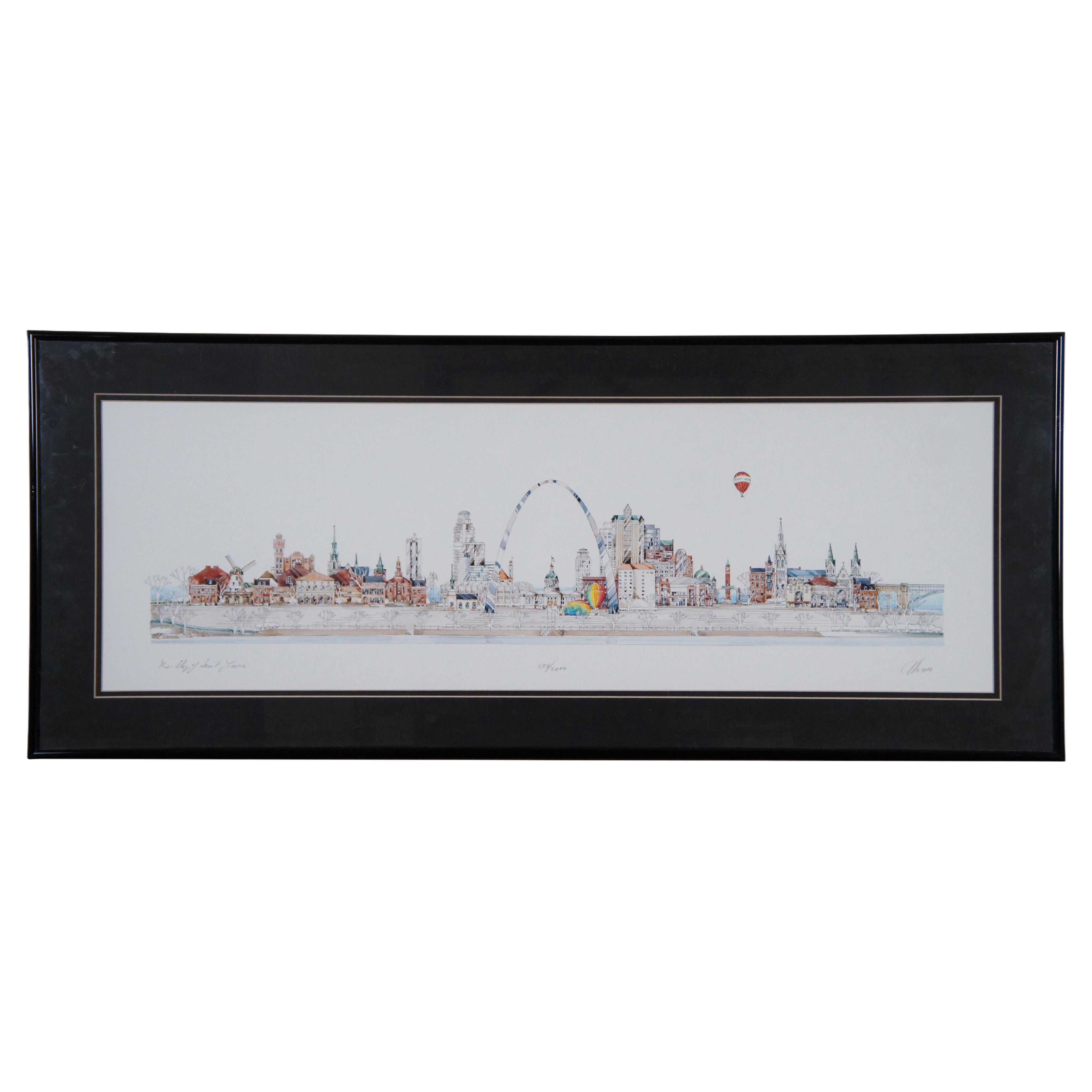 John Pils The City of Saint Louis Signed Cityscape Print 39" For Sale