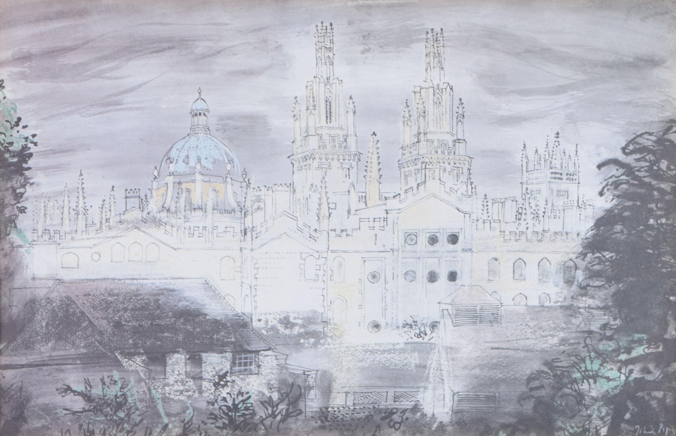John Piper CH Landscape Print - All Souls (View from Queen's College, Oxford) John Piper 1972 lithograph