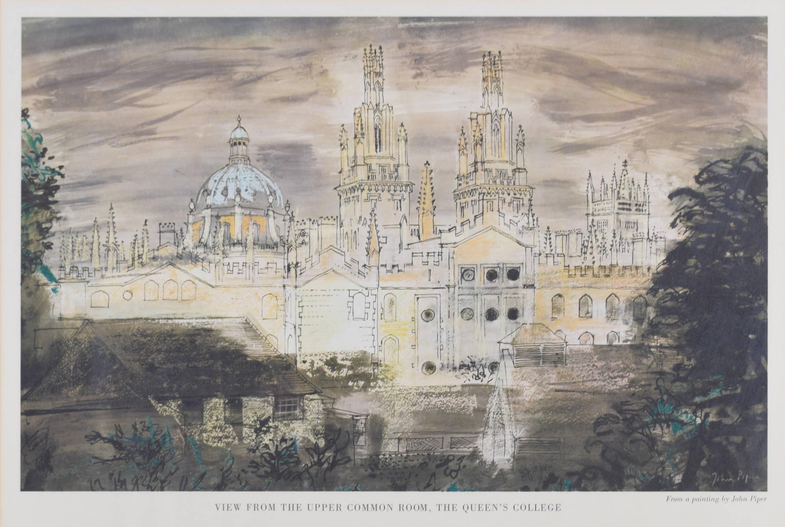 View from Queen's College, Oxford Almanac 1972 lithograph after John Piper  - Print by John Piper CH