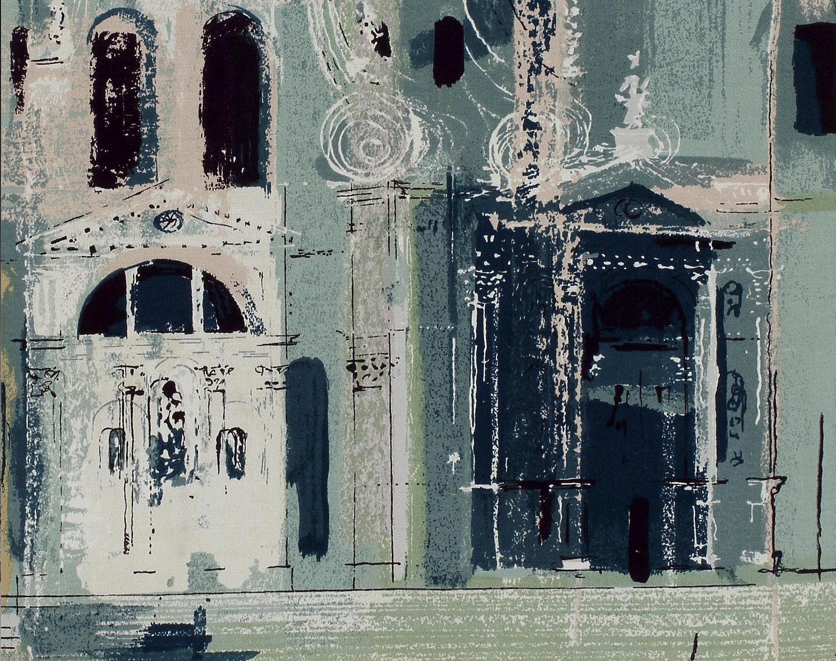 Mid-Century Modern John Piper Chiesa Della Salute Venice Screenprint Textile 1959 Sanderson For Sale