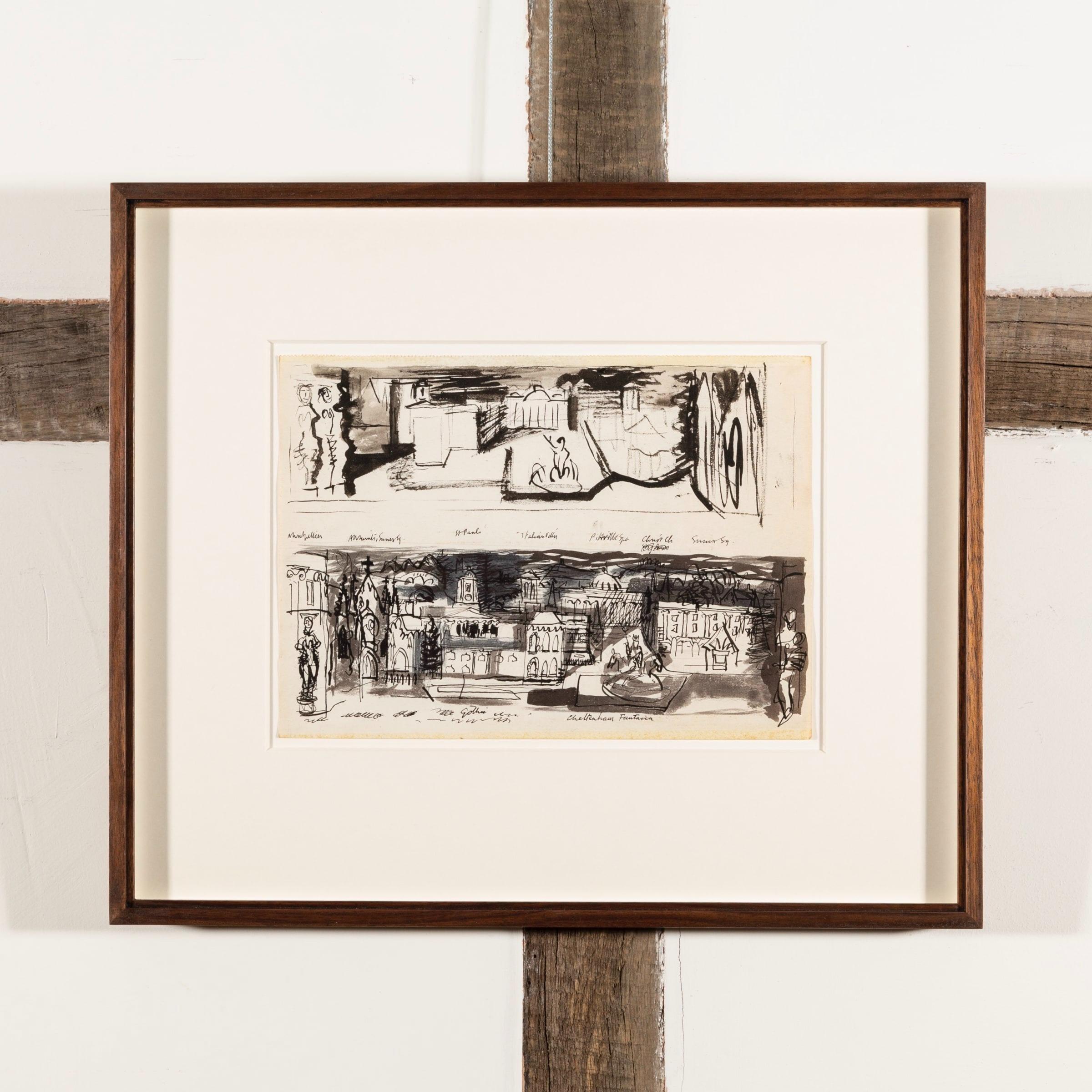 Cheltenham (Fantasia/Panorama), Pittura a penna e inchiostro di John Piper, 1939 circa in vendita 1