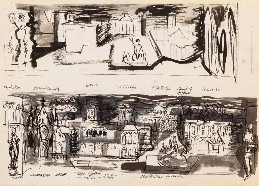 Cheltenham (Fantasia/Panorama), Pen and Ink Painting by John Piper, 1939 circa