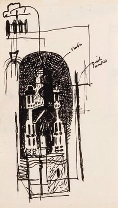 Vintage Saffron Walden (Clock Tower detail), Pen and Ink Painting by John Piper, c 1940