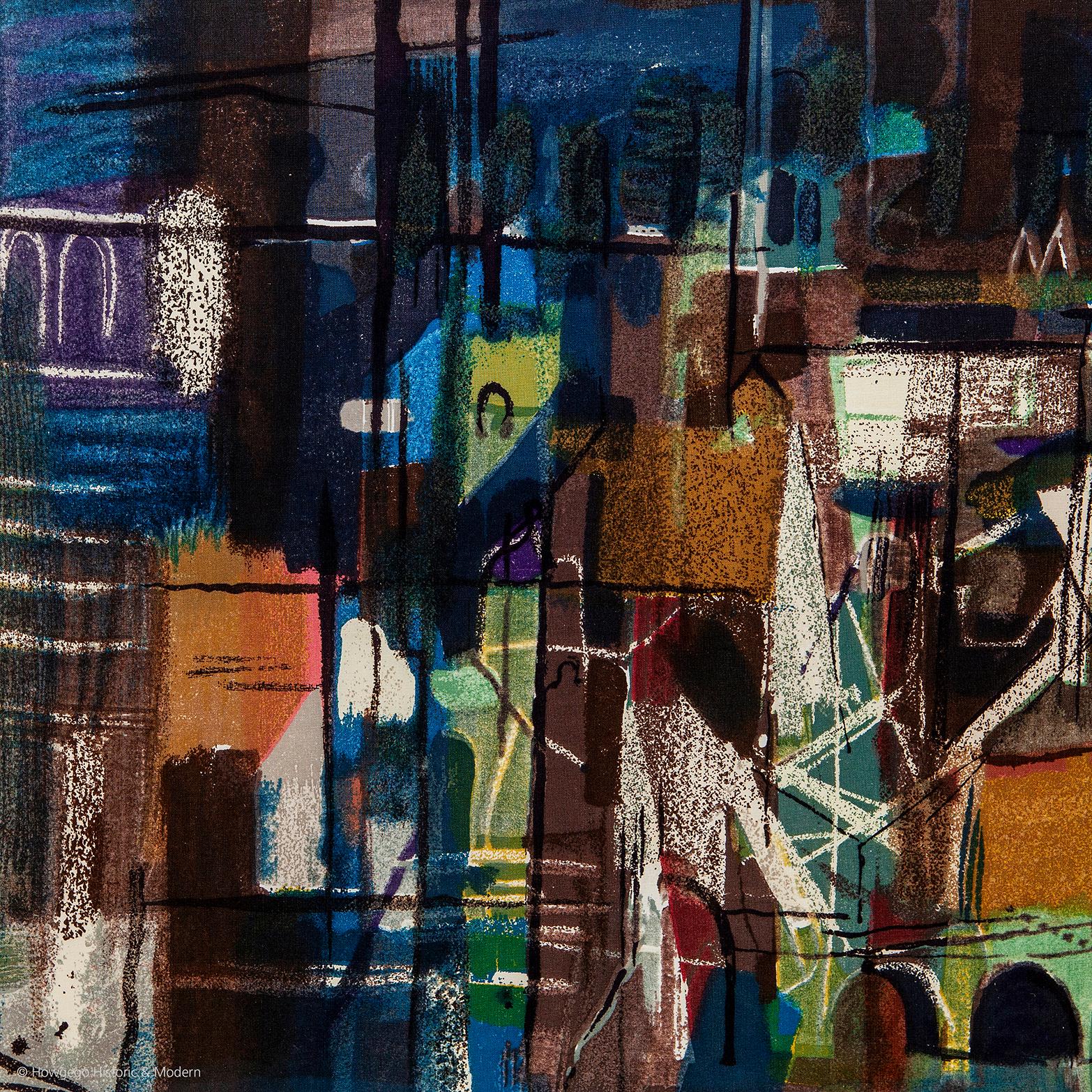 John Piper Stones of Bath Blaues Textil Siebdruck Sandersons 1962 Abstrakt (Moderne der Mitte des Jahrhunderts) im Angebot
