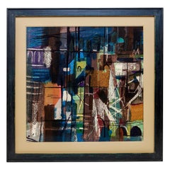 John Piper Stones of Bath Blue Textile Screenprinted Sandersons 1962 Abstract