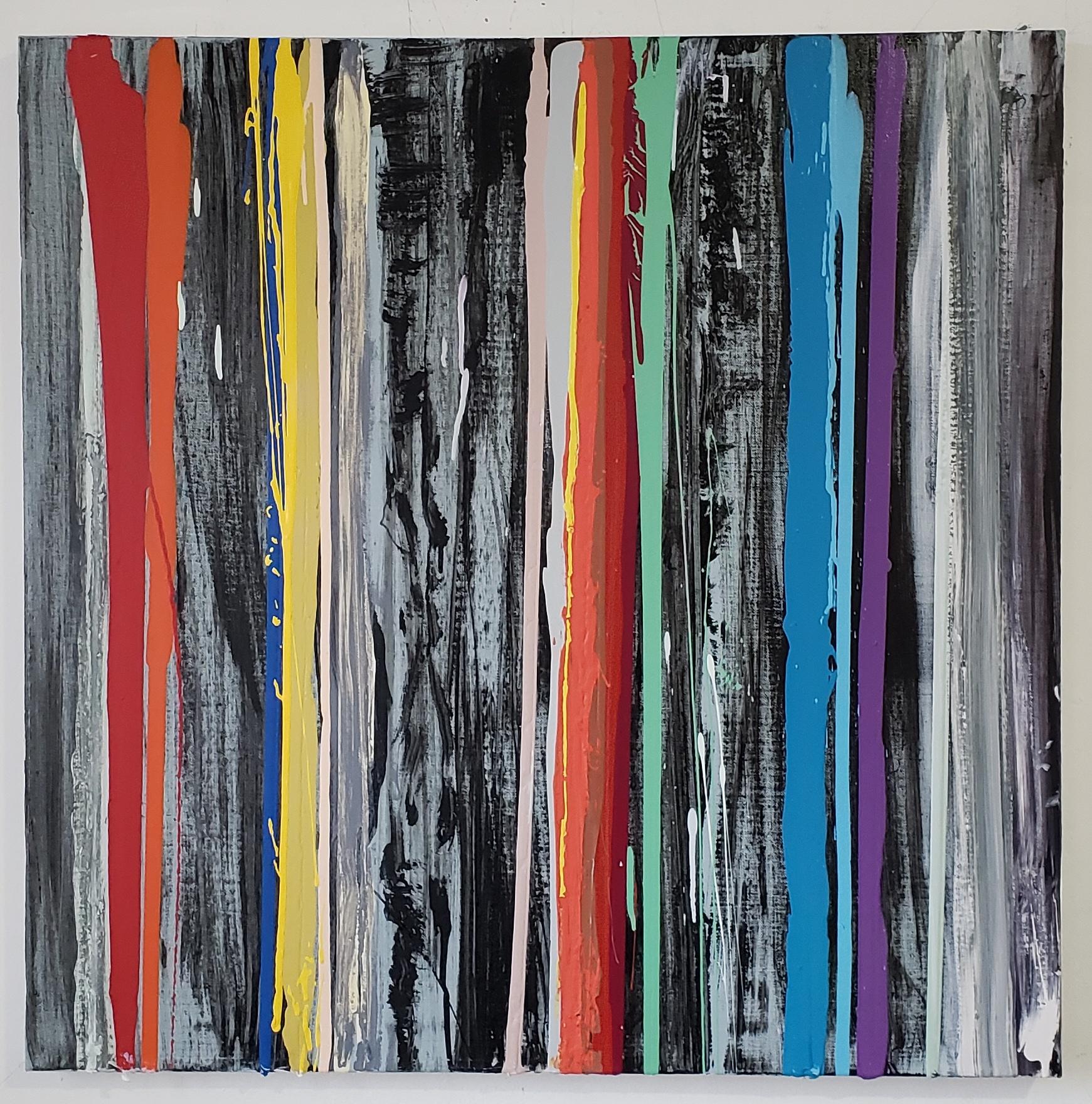 Lily multi colors striped horizontal painting - Contemporary Painting by John Platt
