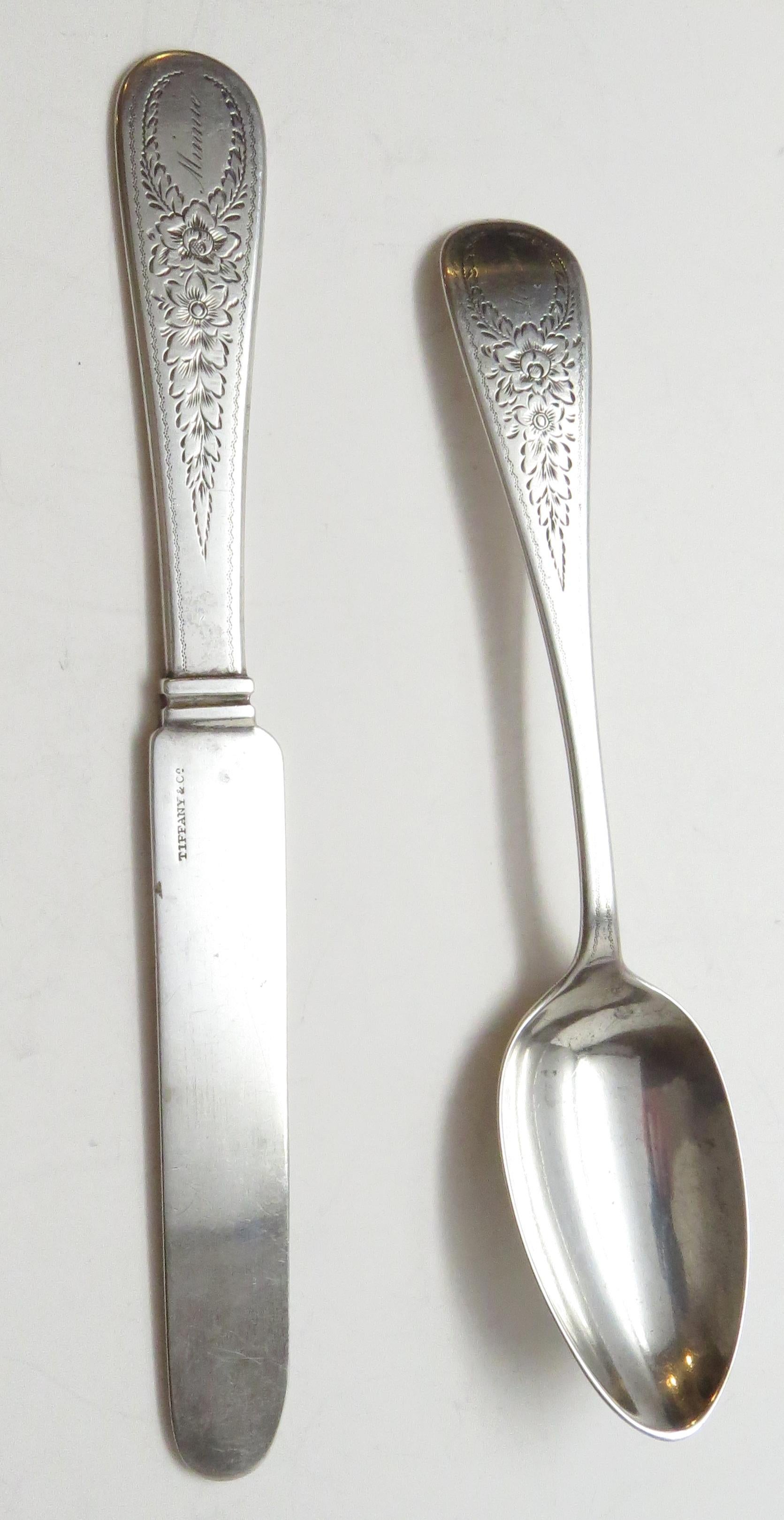 John Polhamus for Tiffany & Co. Sterling Silver Spoon and Knife, J*P In Good Condition For Sale In Washington Depot, CT