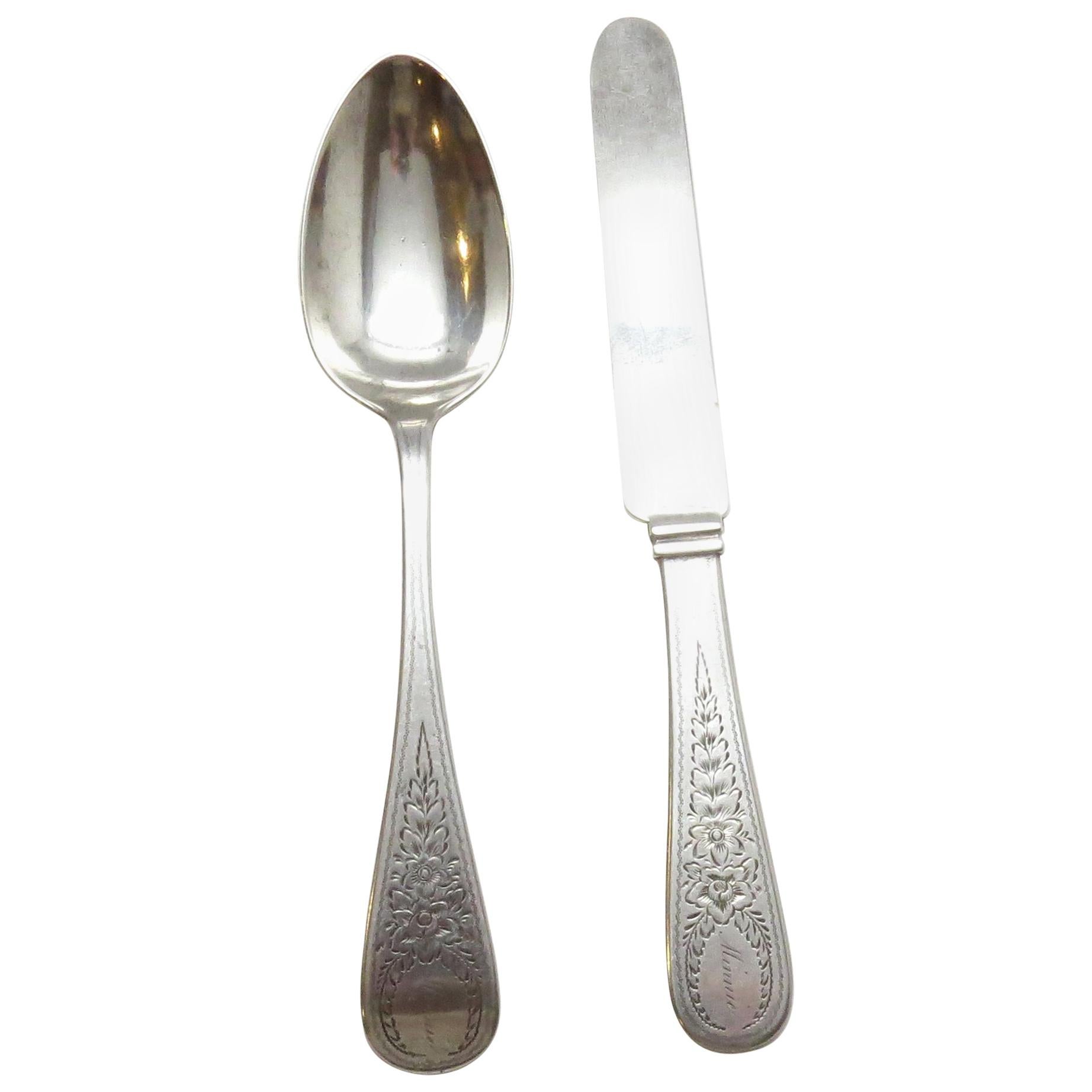 John Polhamus for Tiffany & Co. Sterling Silver Spoon and Knife, J*P For Sale