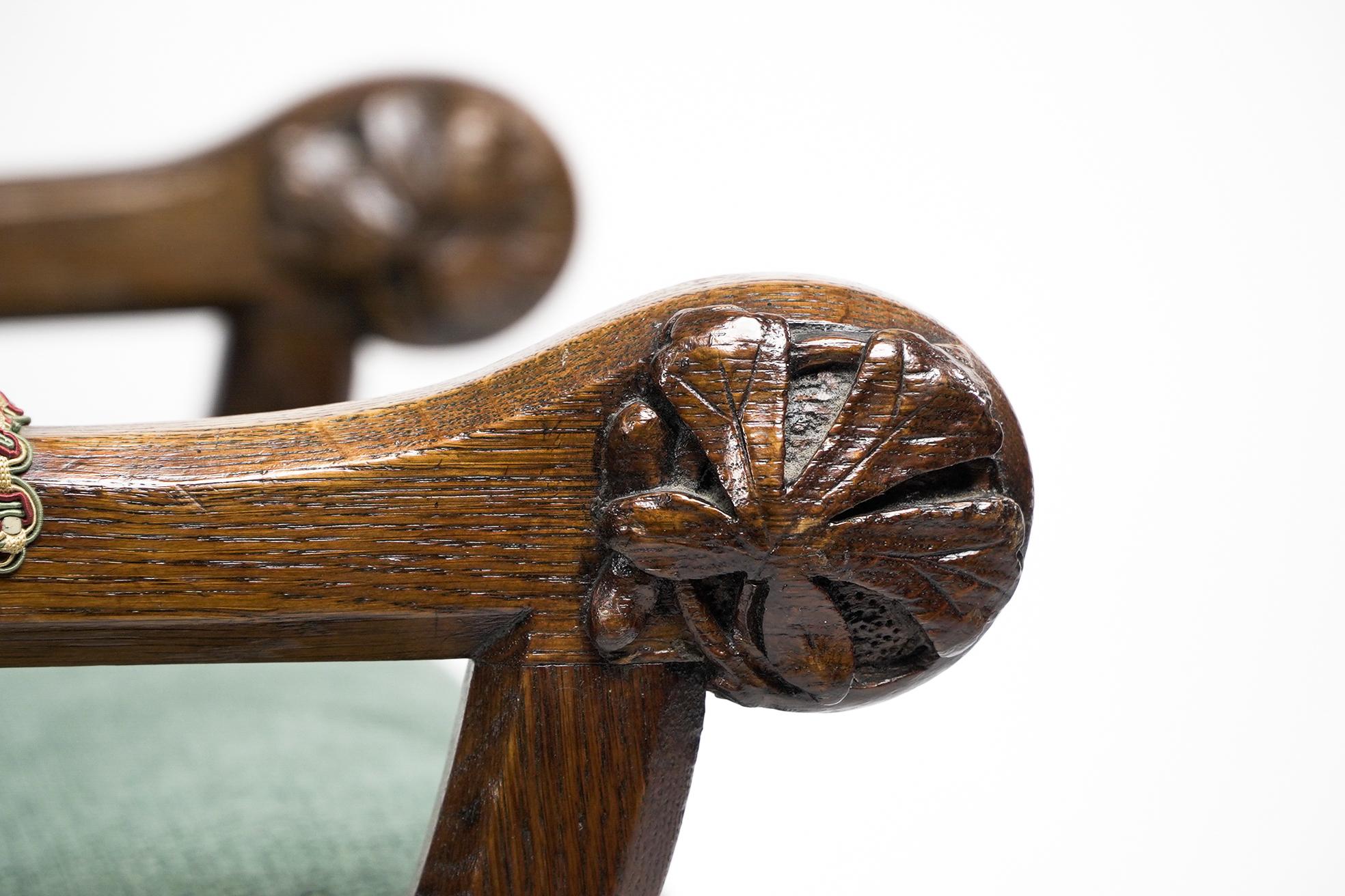 John Pollard Seddon Gothic Revival oak armchair with through pegged tenon joints For Sale 3